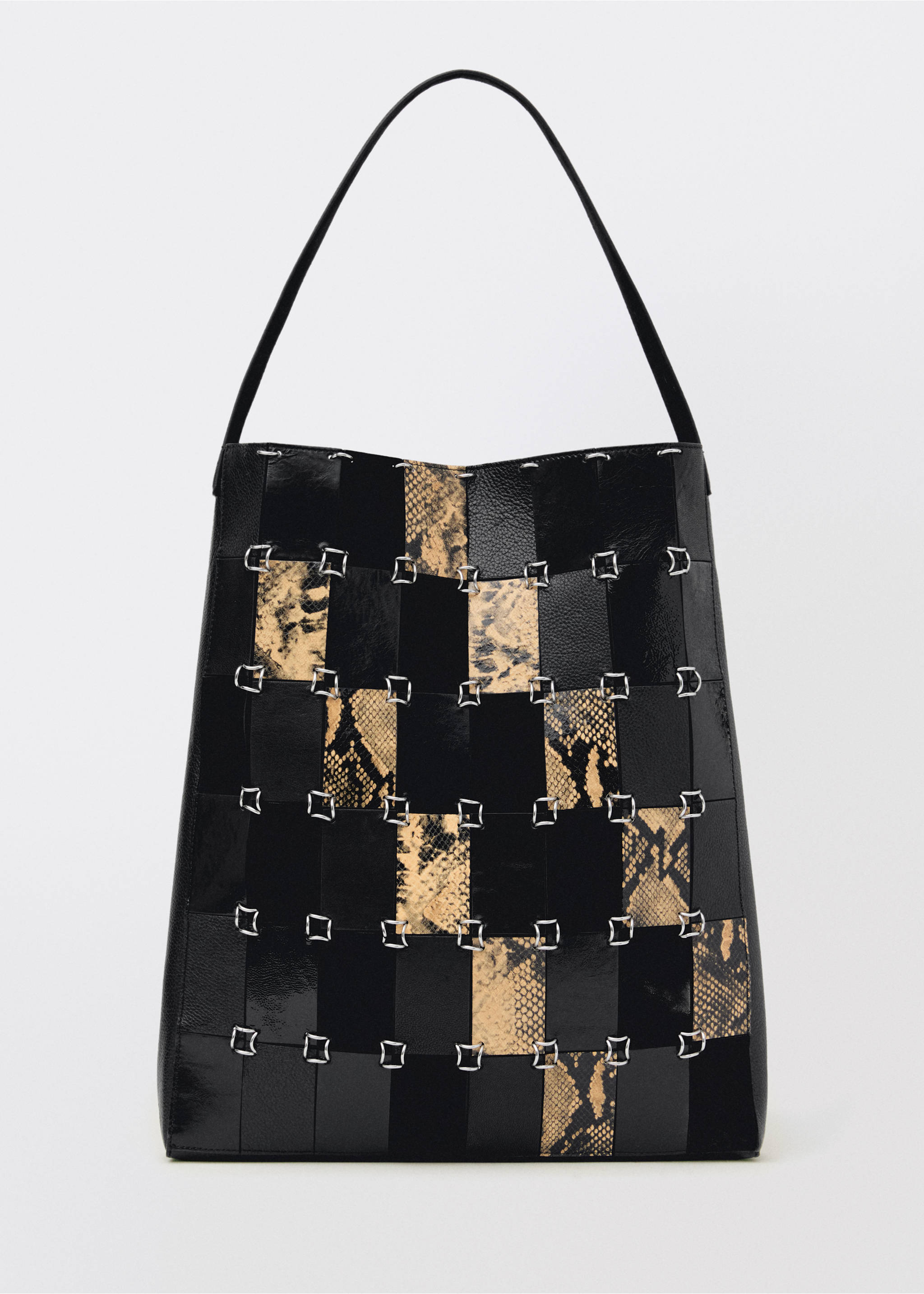 Bolso shopper piel patchwork combinado - Artículo sin modelo, Negro. Ref: 87024425-00.