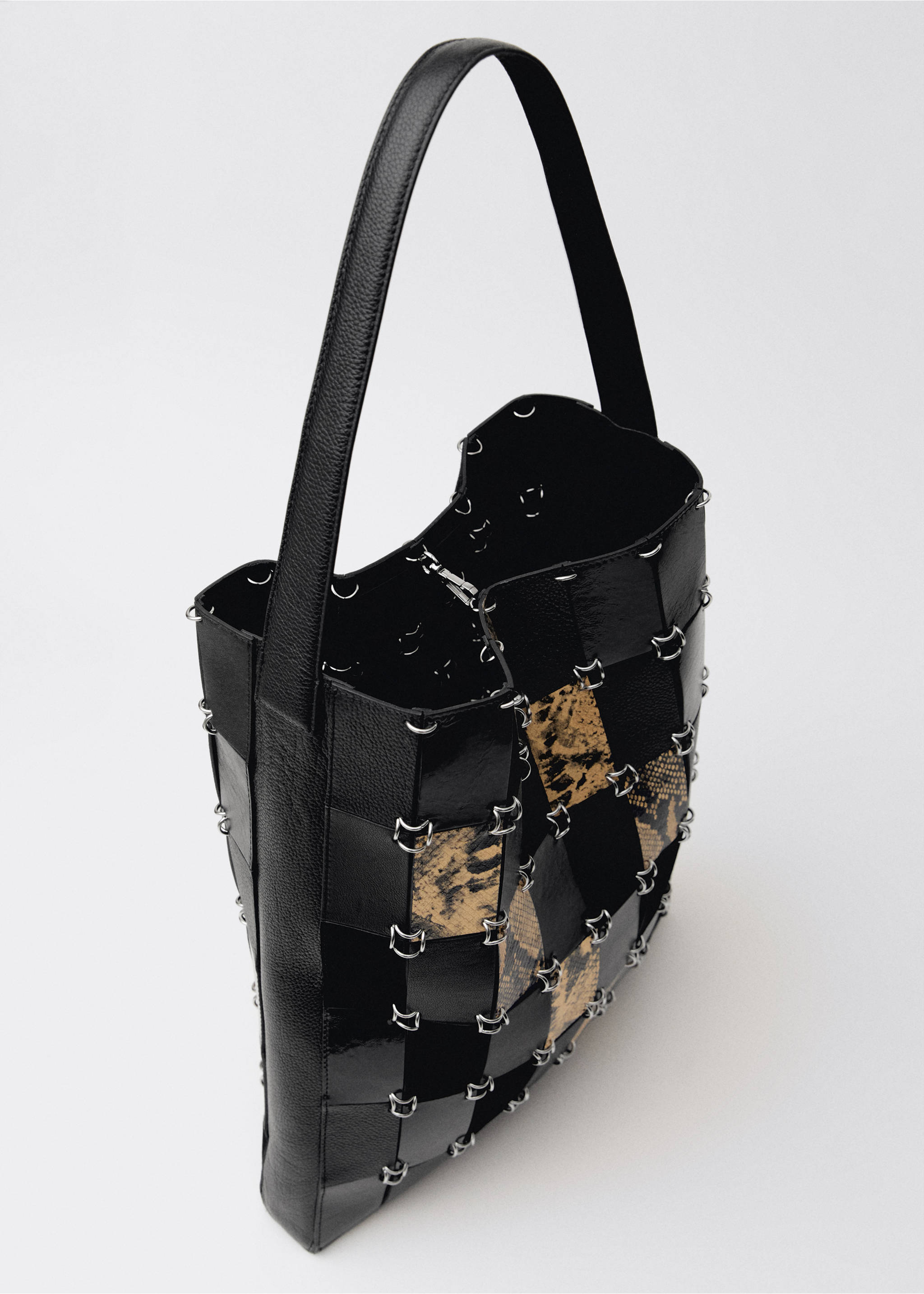 Bolso shopper piel patchwork combinado - Detalle del artículo 4, Negro. Ref: 87024425-00.