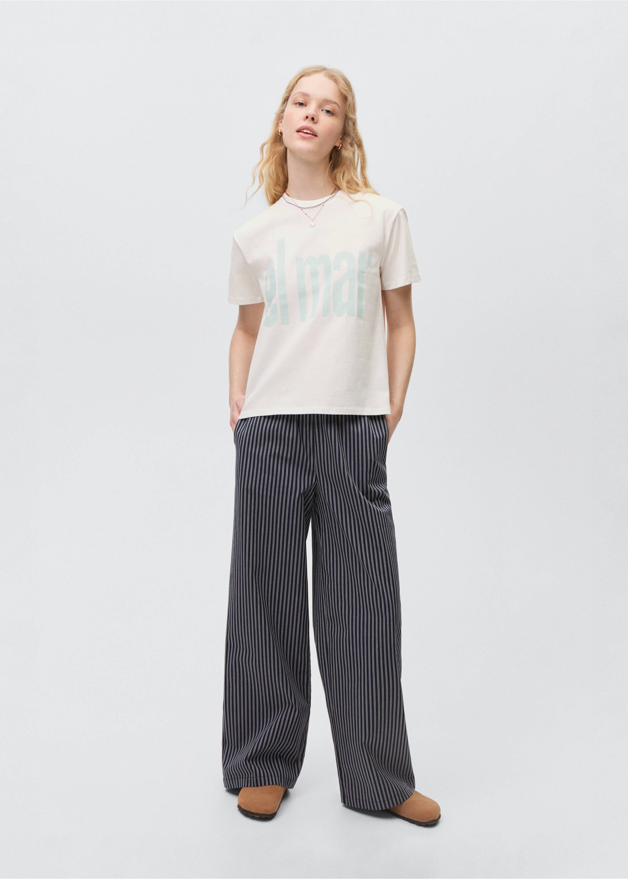 T-shirt coton message - Plan général, Blanc cassé. Ref: 87024787-00.