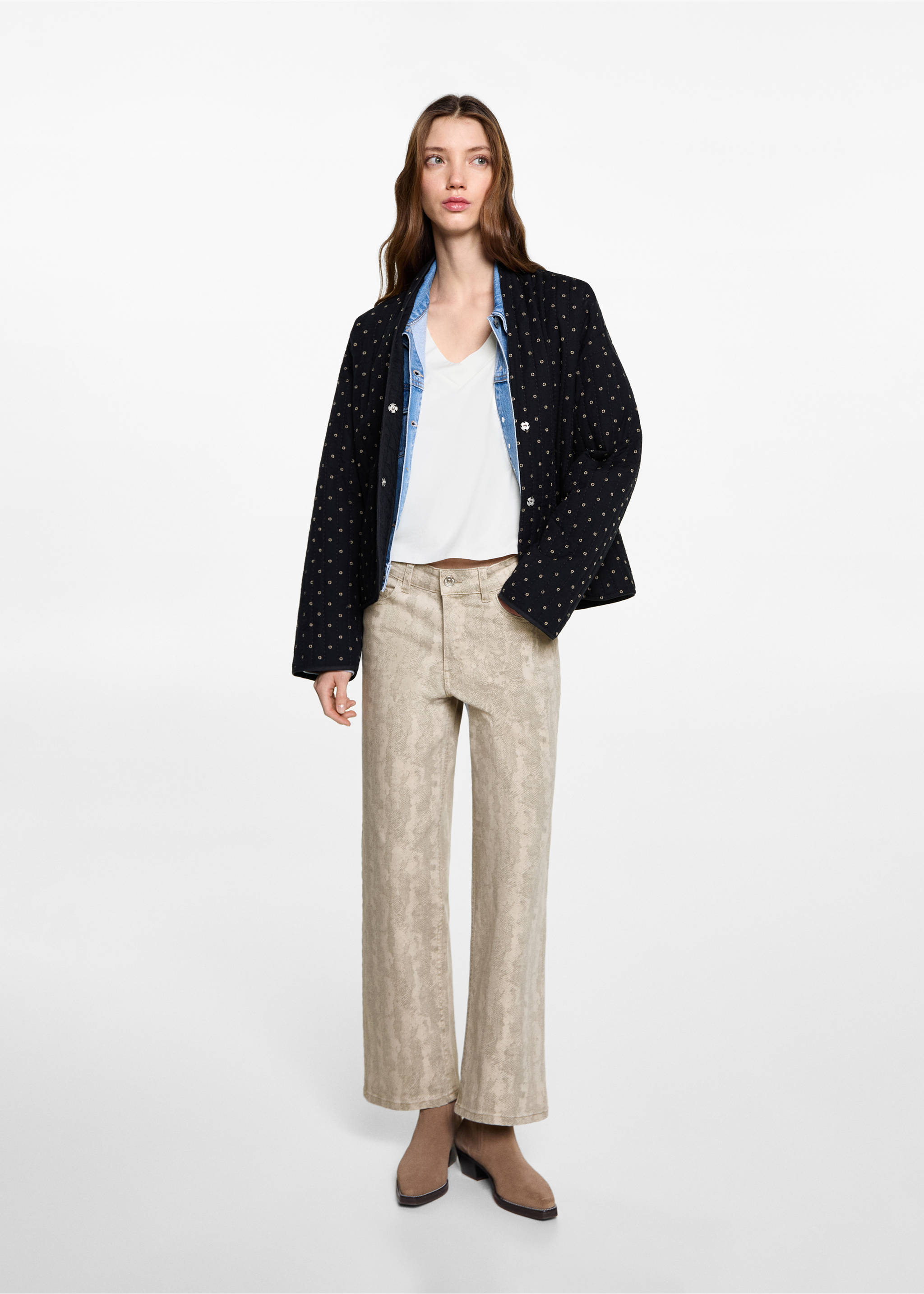 Samarreta crop punt - Pla general, Blanc trencat. Ref: 87024788-00.