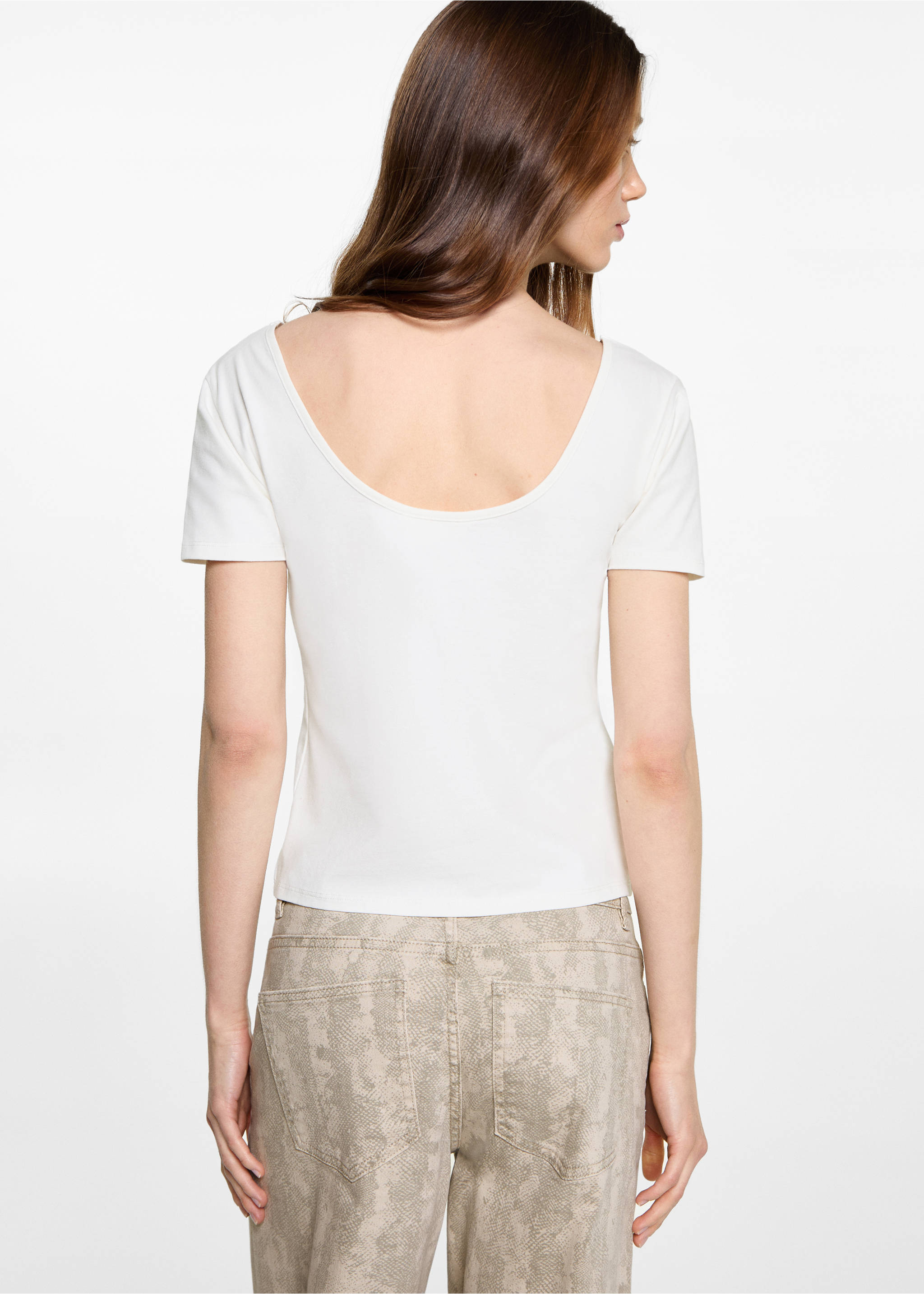 Samarreta crop punt - Revers de l'article, Blanc trencat. Ref: 87024788-00.