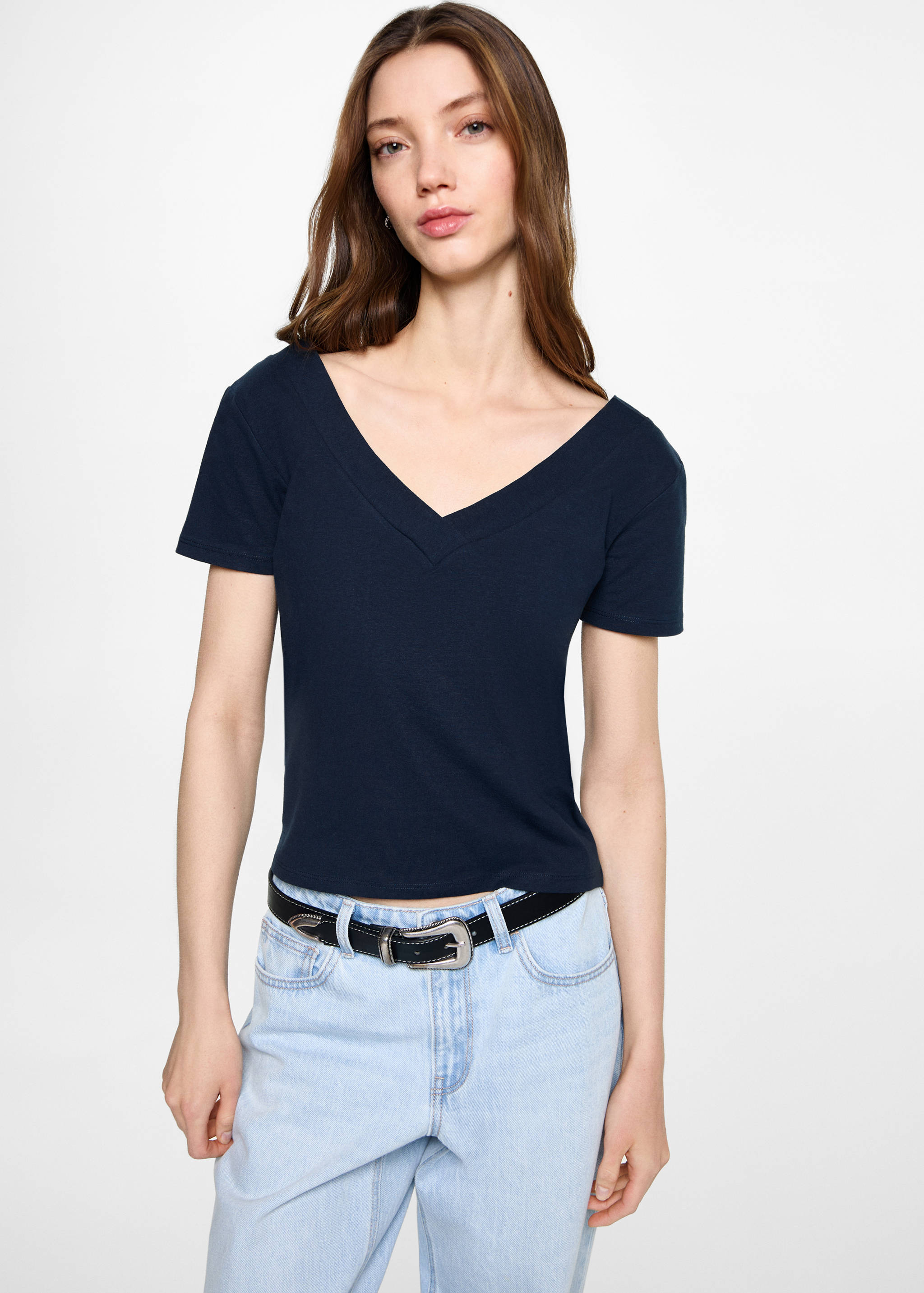 Camiseta crop punto - Plano medio, Azul marino oscuro. Ref: 87024788-00.