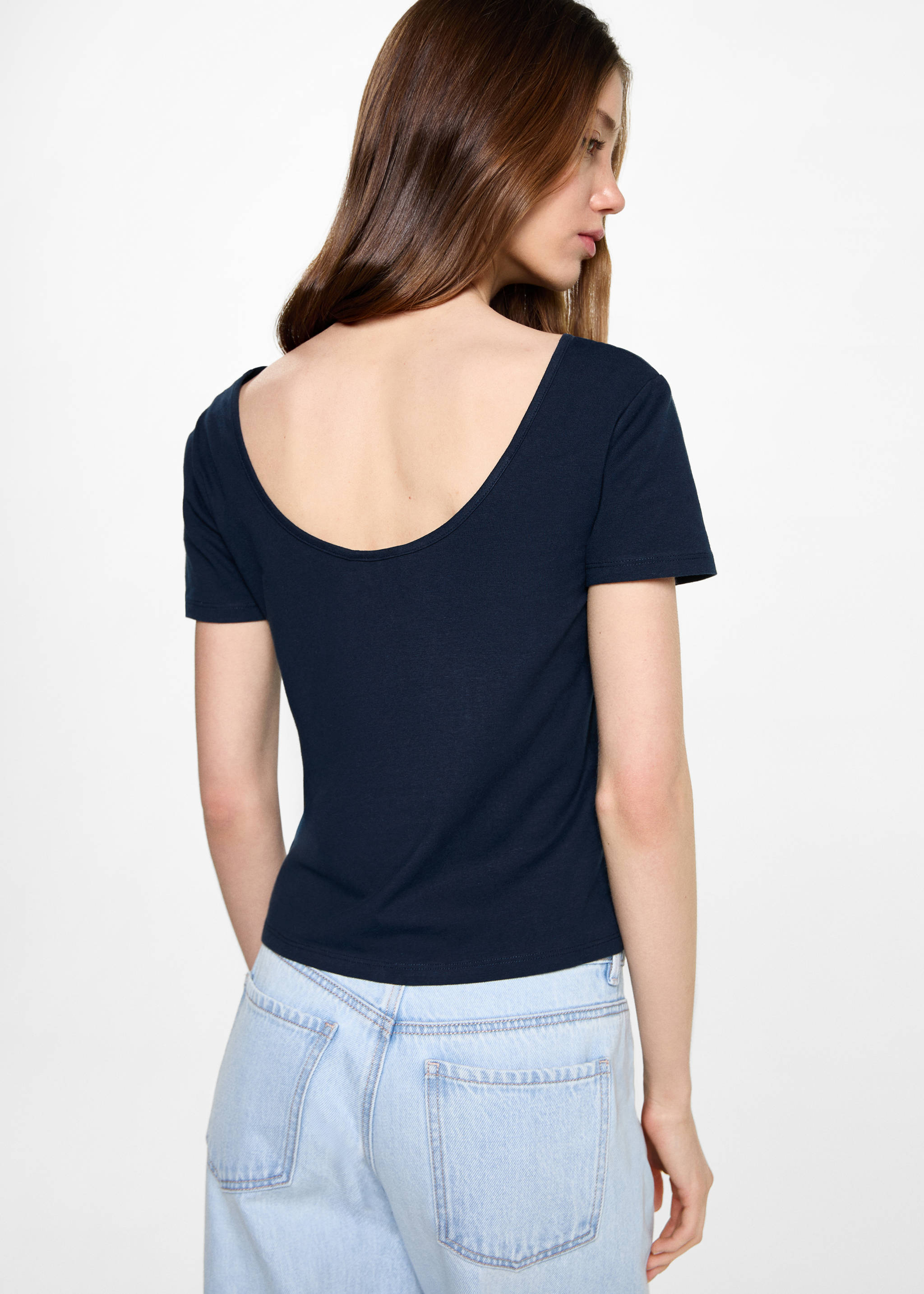 Camiseta crop punto - Reverso del artículo, Azul marino oscuro. Ref: 87024788-00.