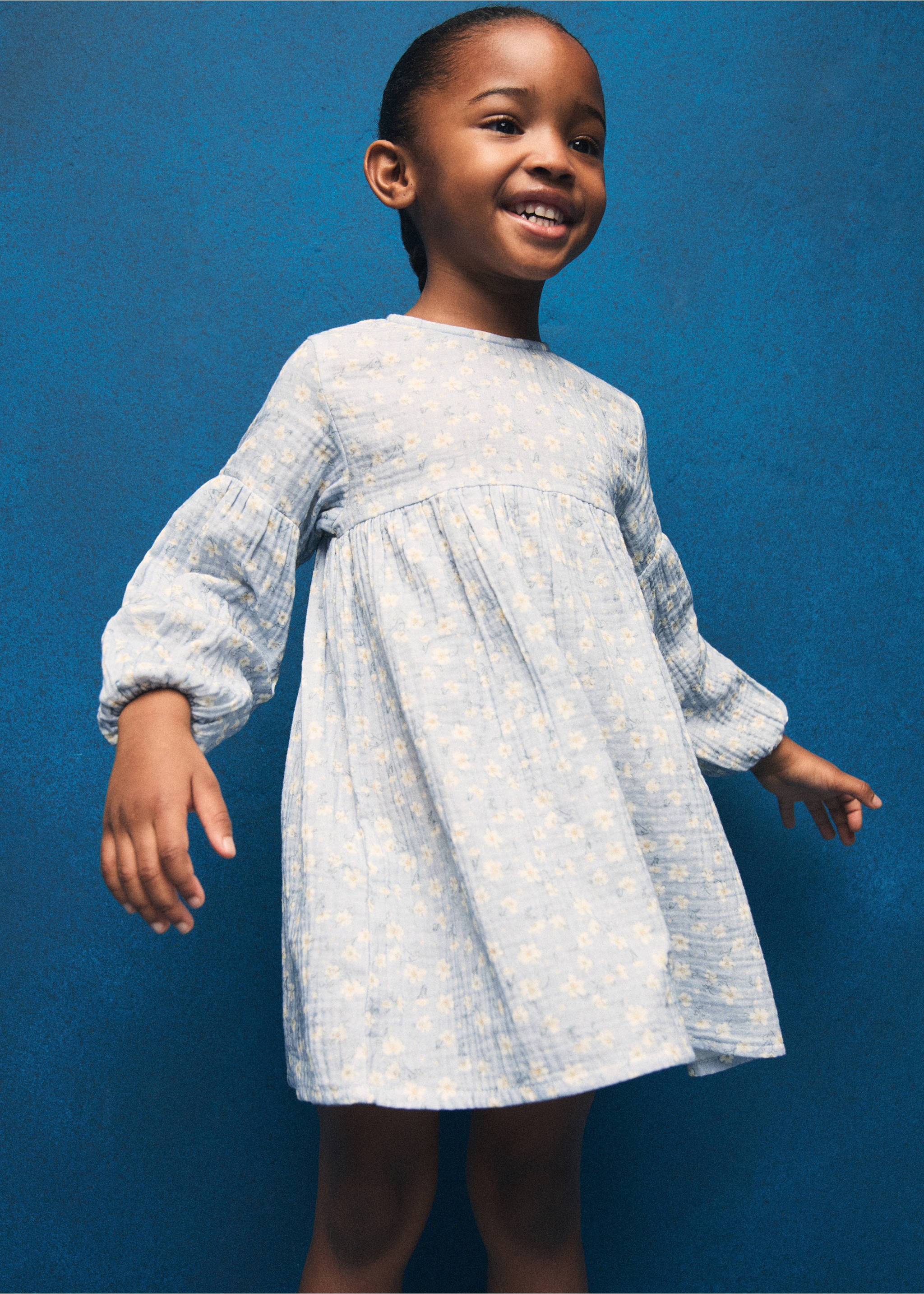 Flower print dress - Details of the article 2, Sky Blue. Ref: 87024800-00.