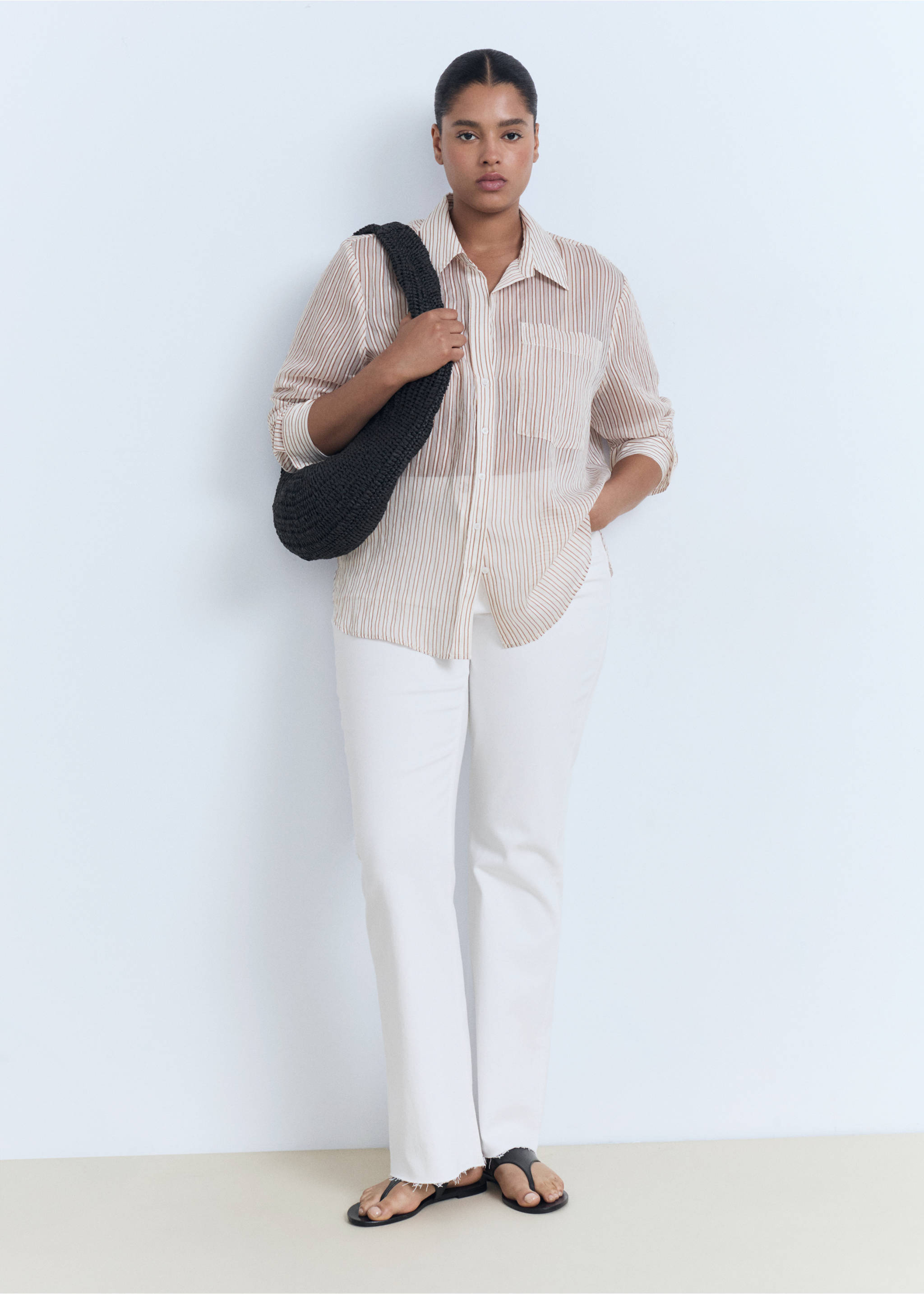 Semi-transparent striped shirt - Details of the article 6, Brown. Ref: 87024803-00.