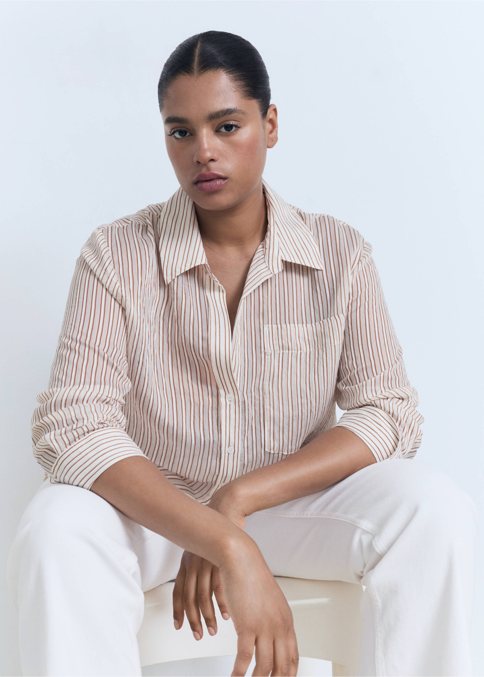 Semi-transparent striped shirt - Details of the article 4, Brown. Ref: 87024803-00.