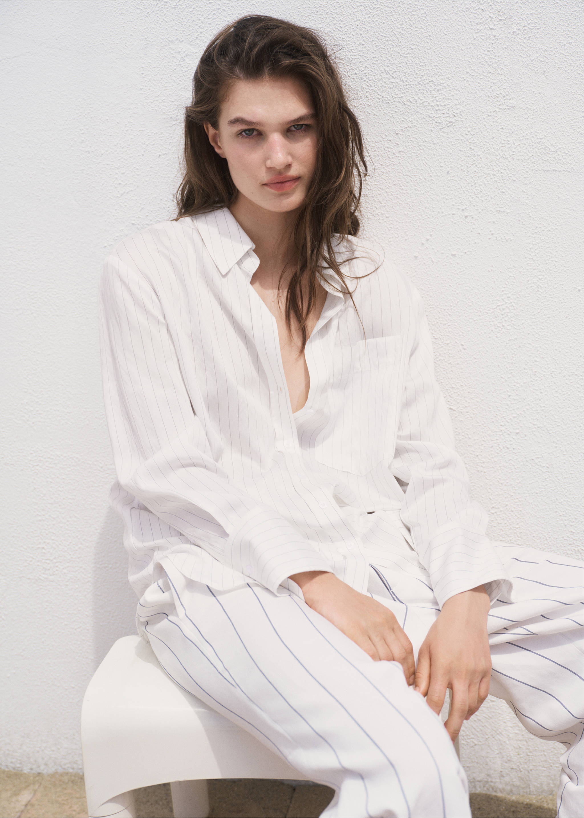 Semi-transparent striped shirt - Details of the article 2, Off White. Ref: 87024804-00.