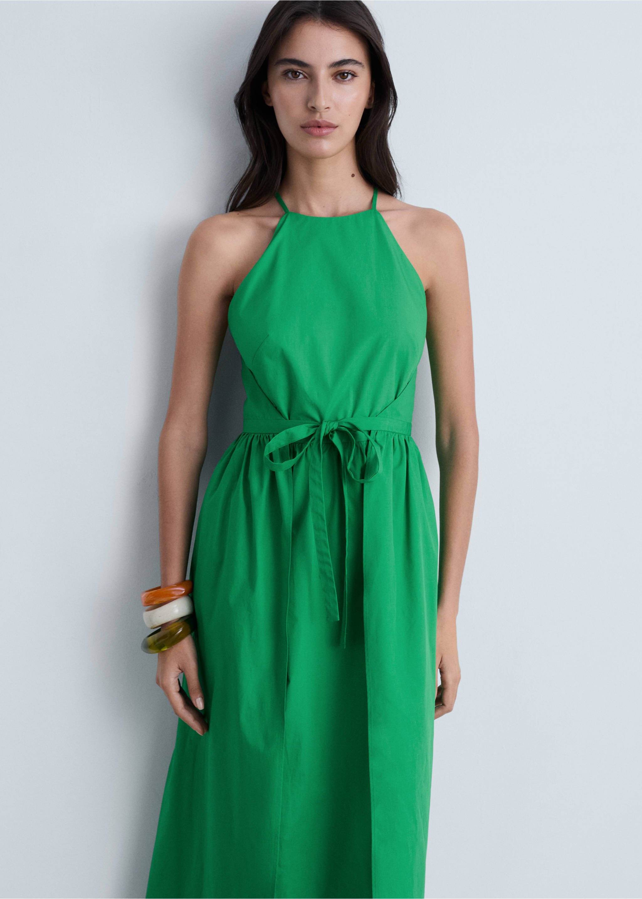 Flared bow dress - Medium plane, Green. Ref: 87024811-00.