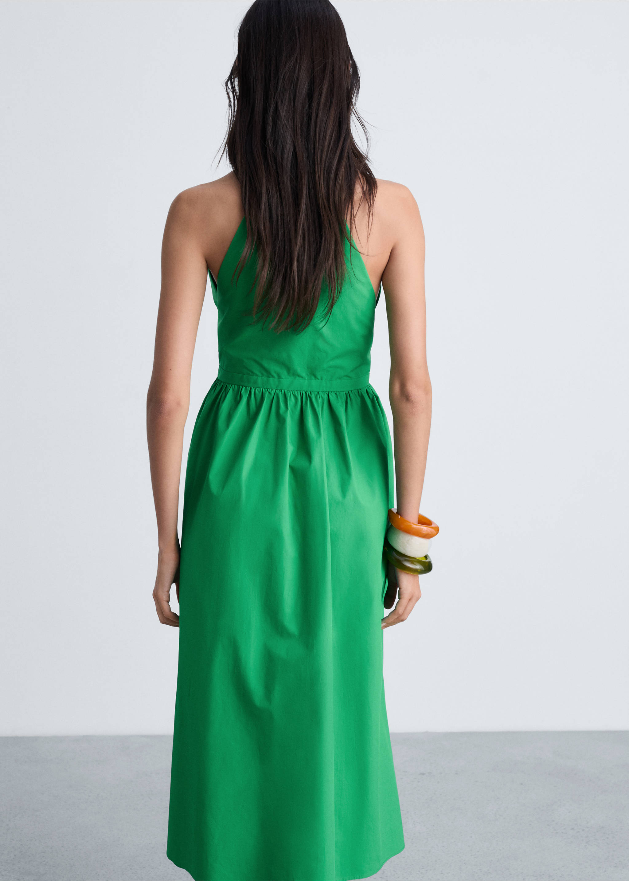 Flared bow dress - Reverse of the article, Green. Ref: 87024811-00.