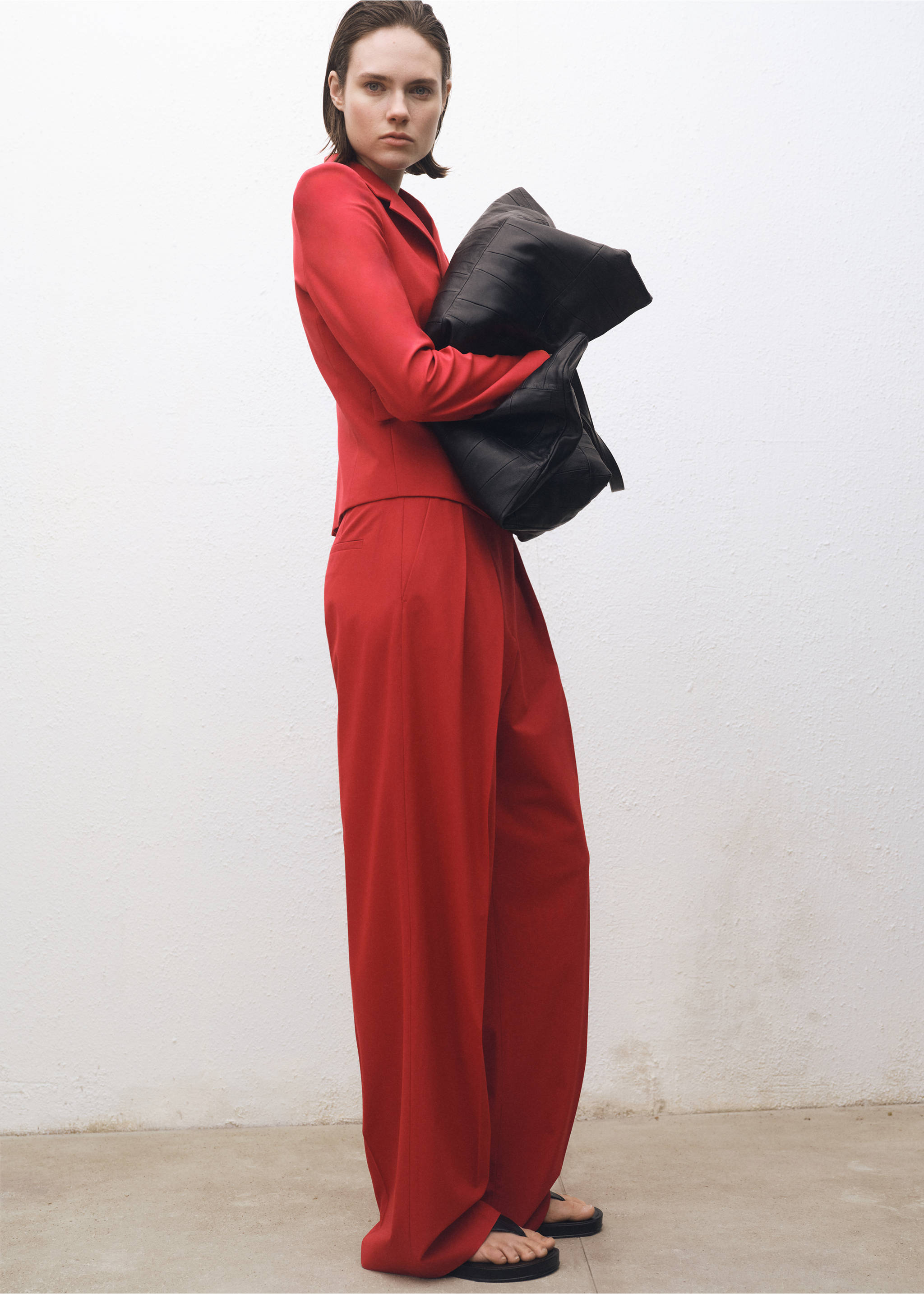 Wide leg wool-blend suit trousers - General plane, Red. Ref: 87024813-00.