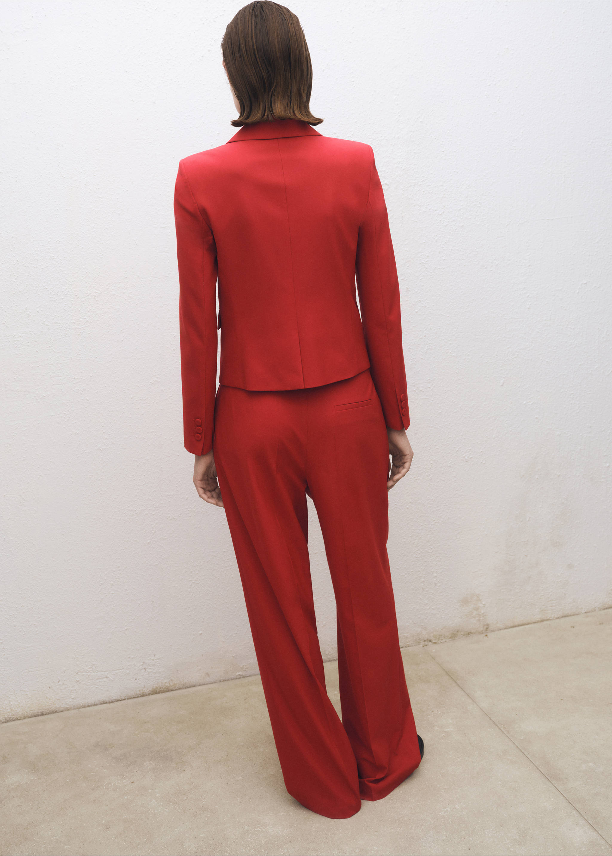 Wide leg wool-blend suit trousers - Reverse of the article, Red. Ref: 87024813-00.