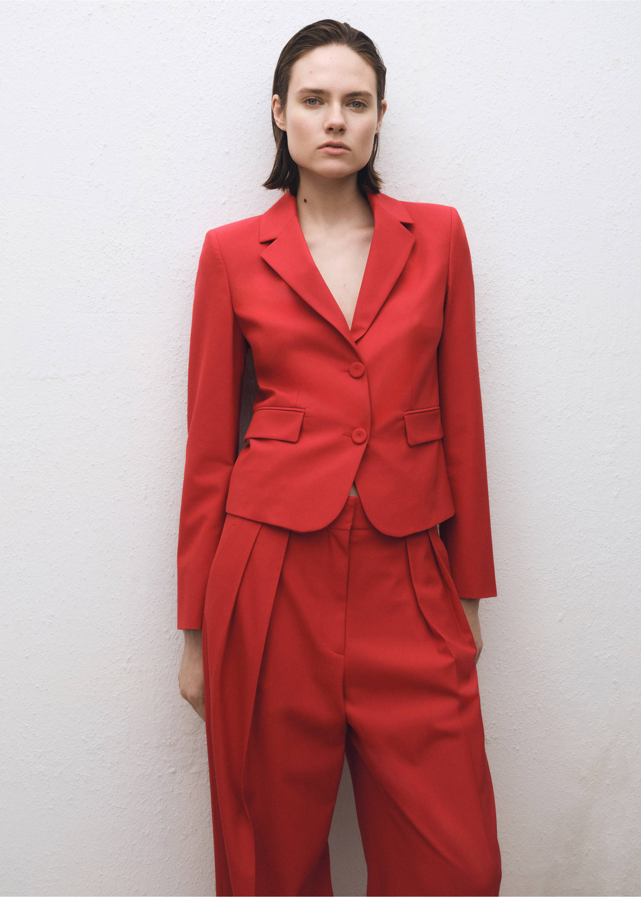 Wide leg wool-blend suit trousers - Details of the article 1, Red. Ref: 87024813-00.