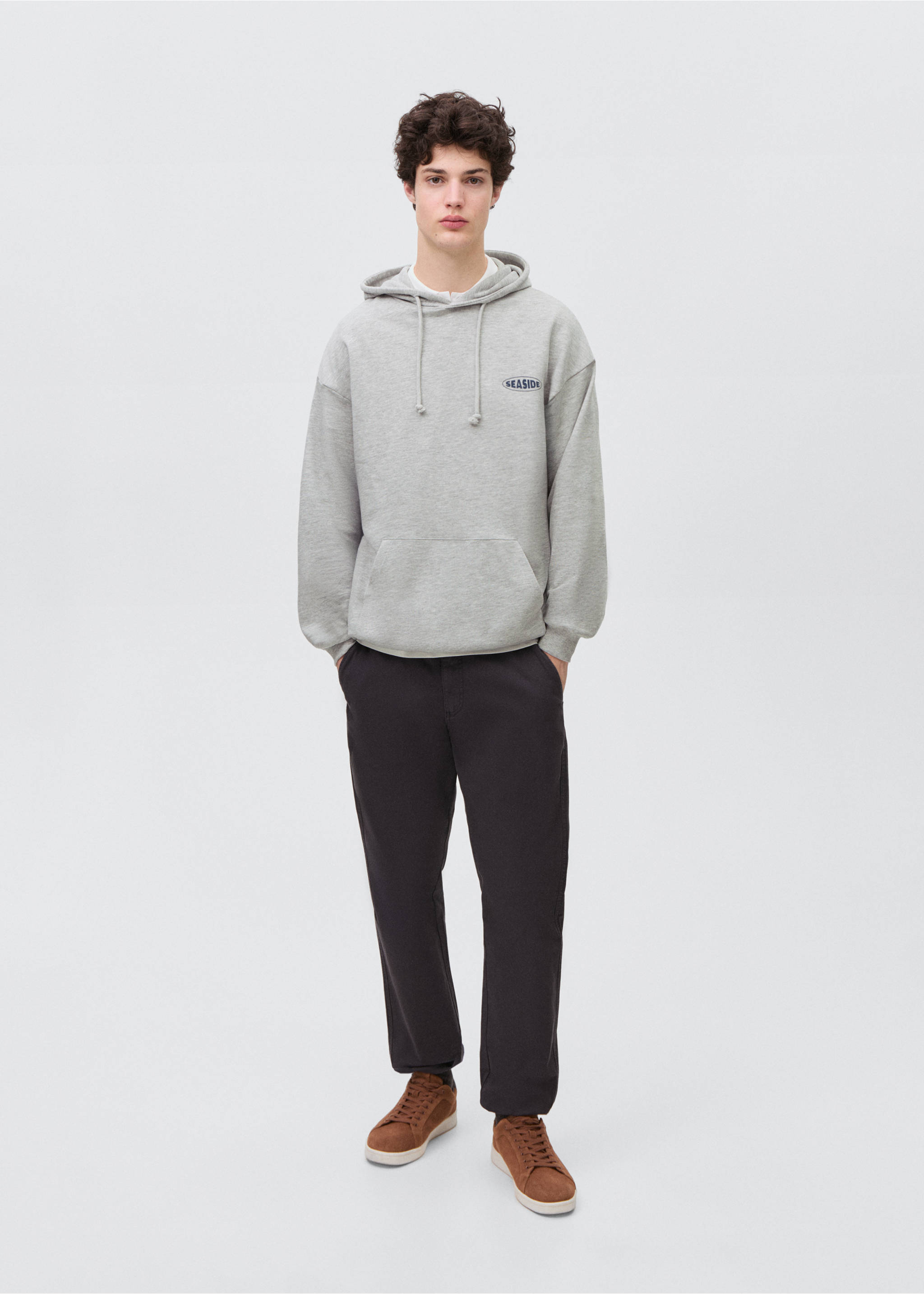 Gemustertes Baumwoll-Sweatshirt - Allgemeine Ansicht, Hellgrau meliert. Ref: 87025142-00.