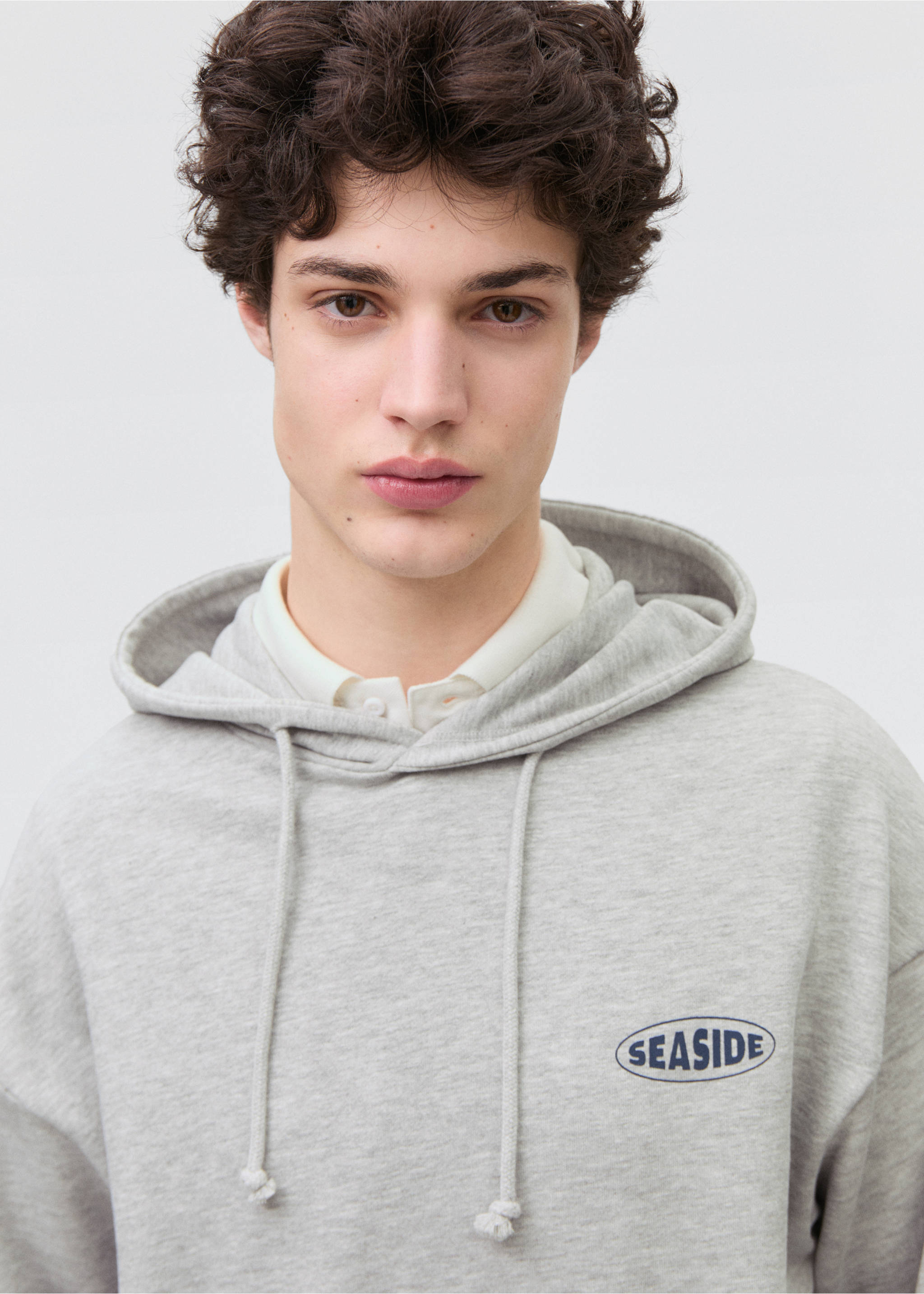 Gemustertes Baumwoll-Sweatshirt - Detail des Artikels 1, Hellgrau meliert. Ref: 87025142-00.