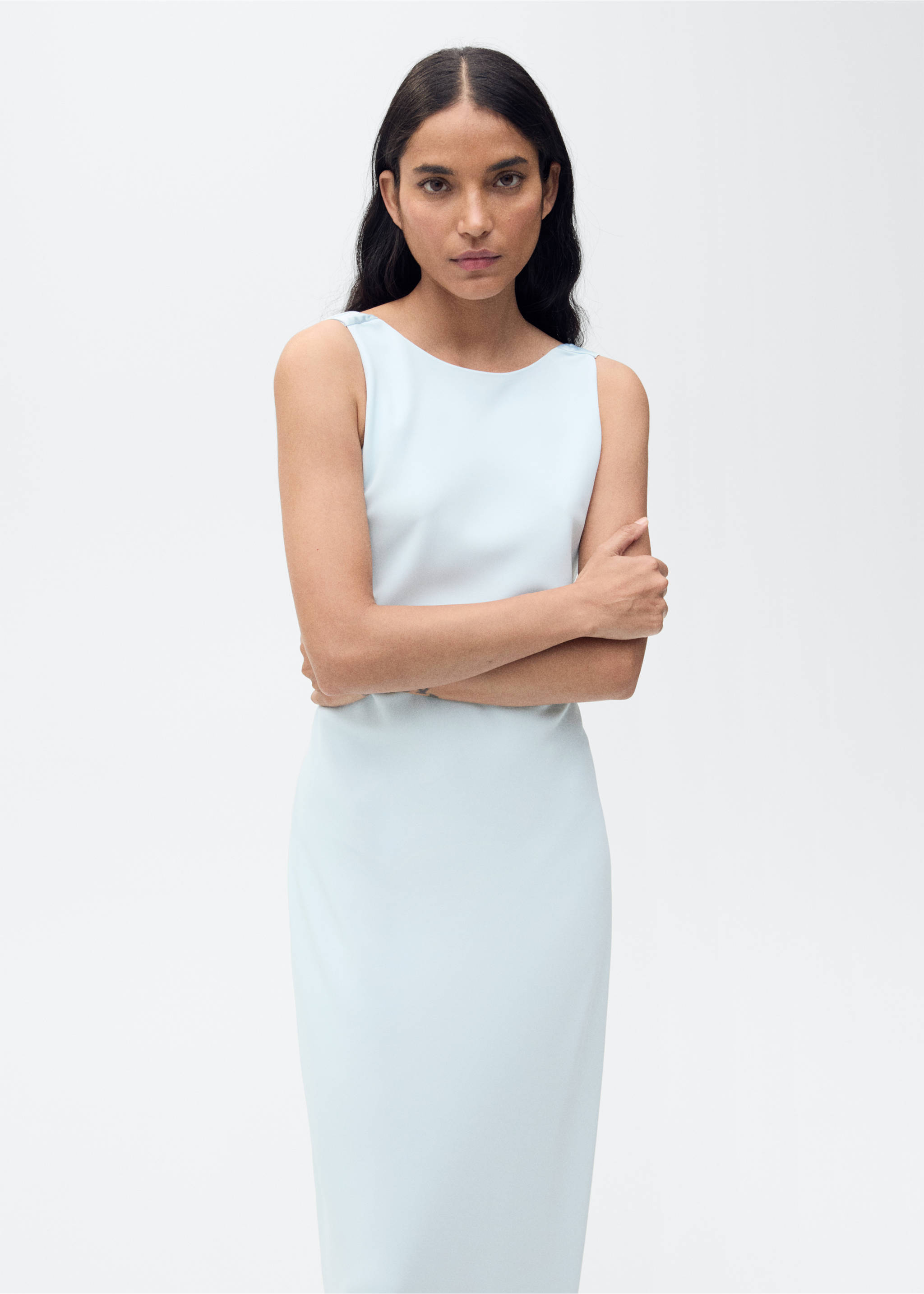 Vestit setinat esquena drapejada - Pla mig, Blau cel. Ref: 87025727-00.