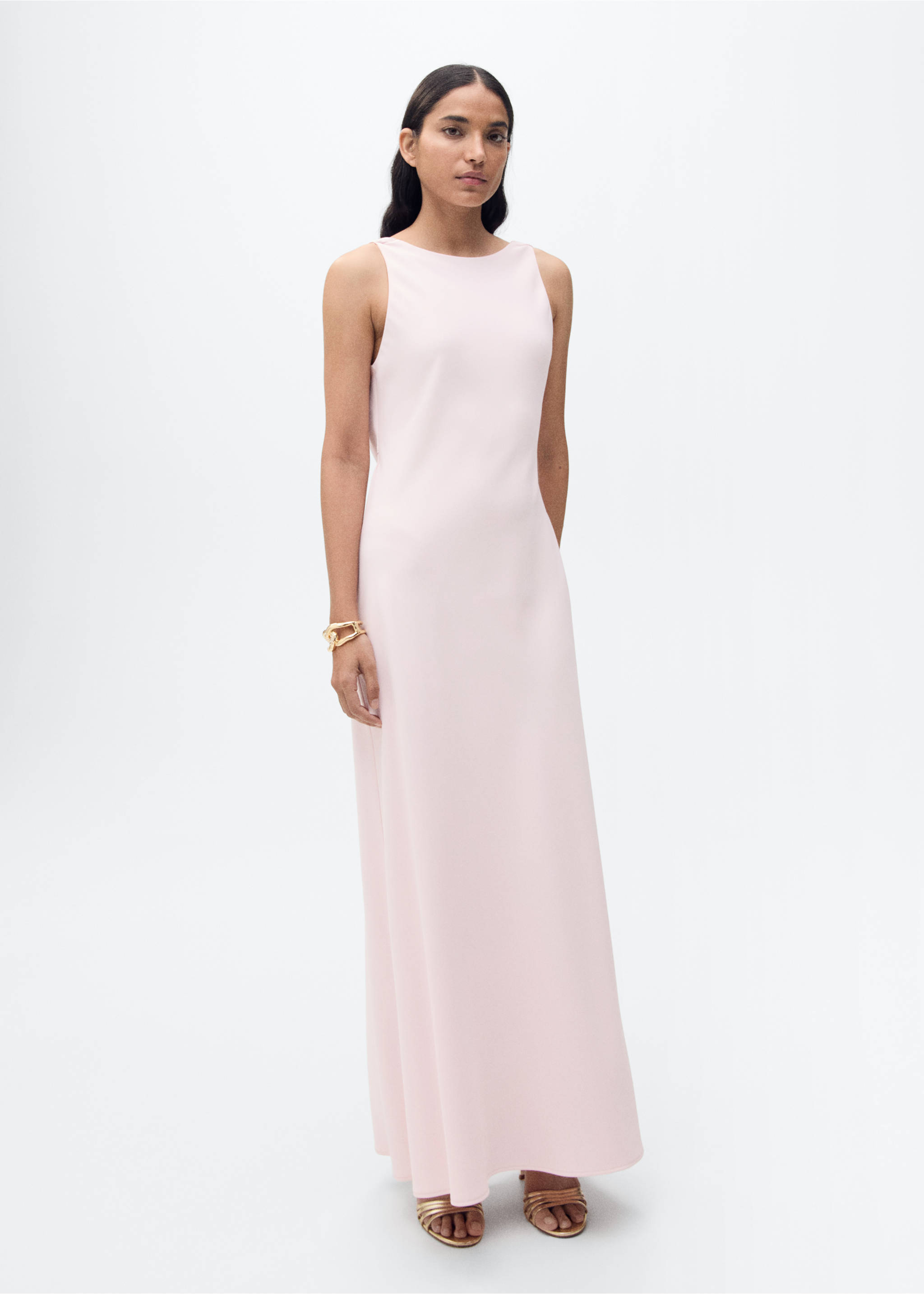 Satin dress with draped back - General plane, Pastel Pink. Ref: 87025727-00.