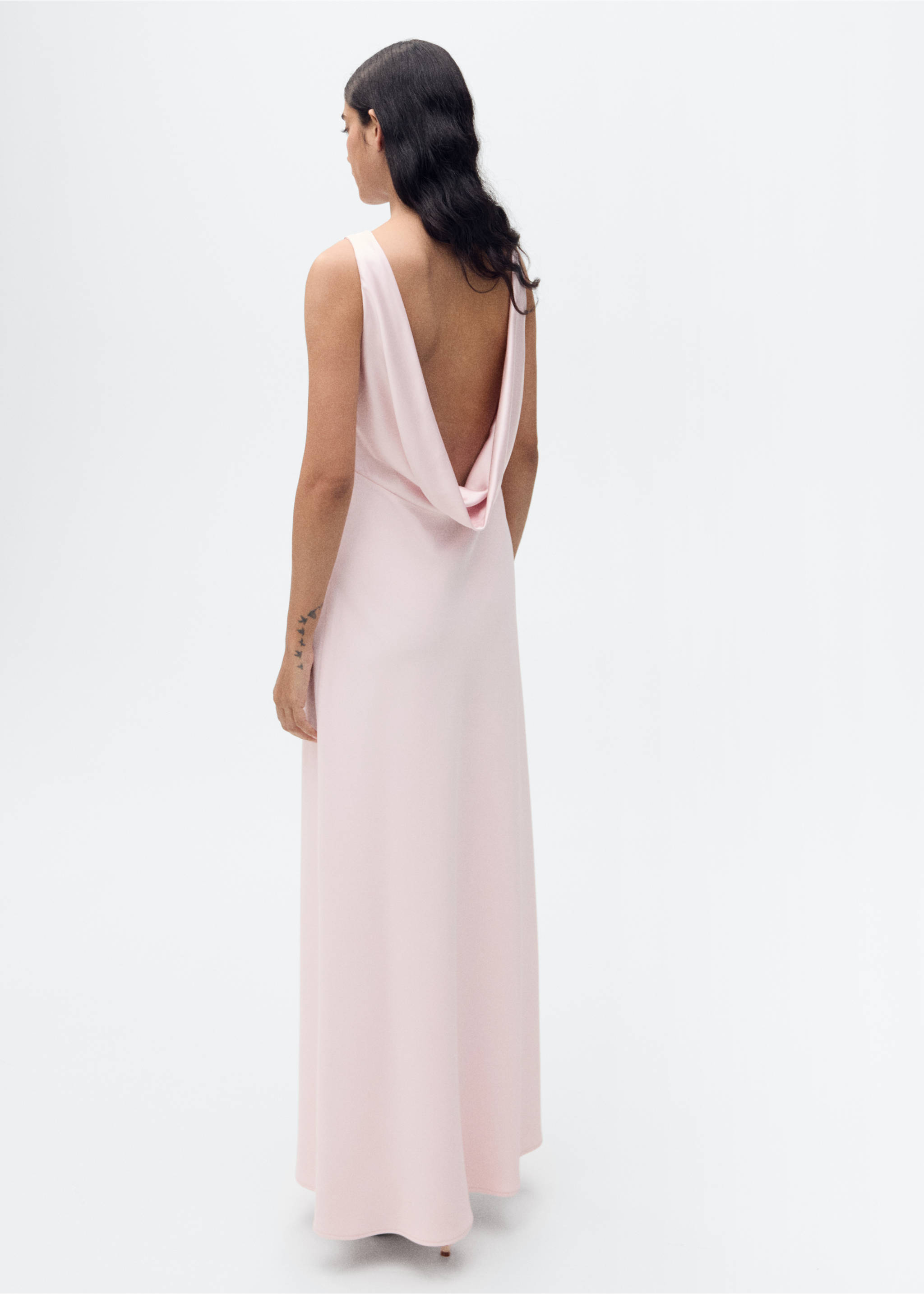 Satin dress with draped back - Reverse of the article, Pastel Pink. Ref: 87025727-00.