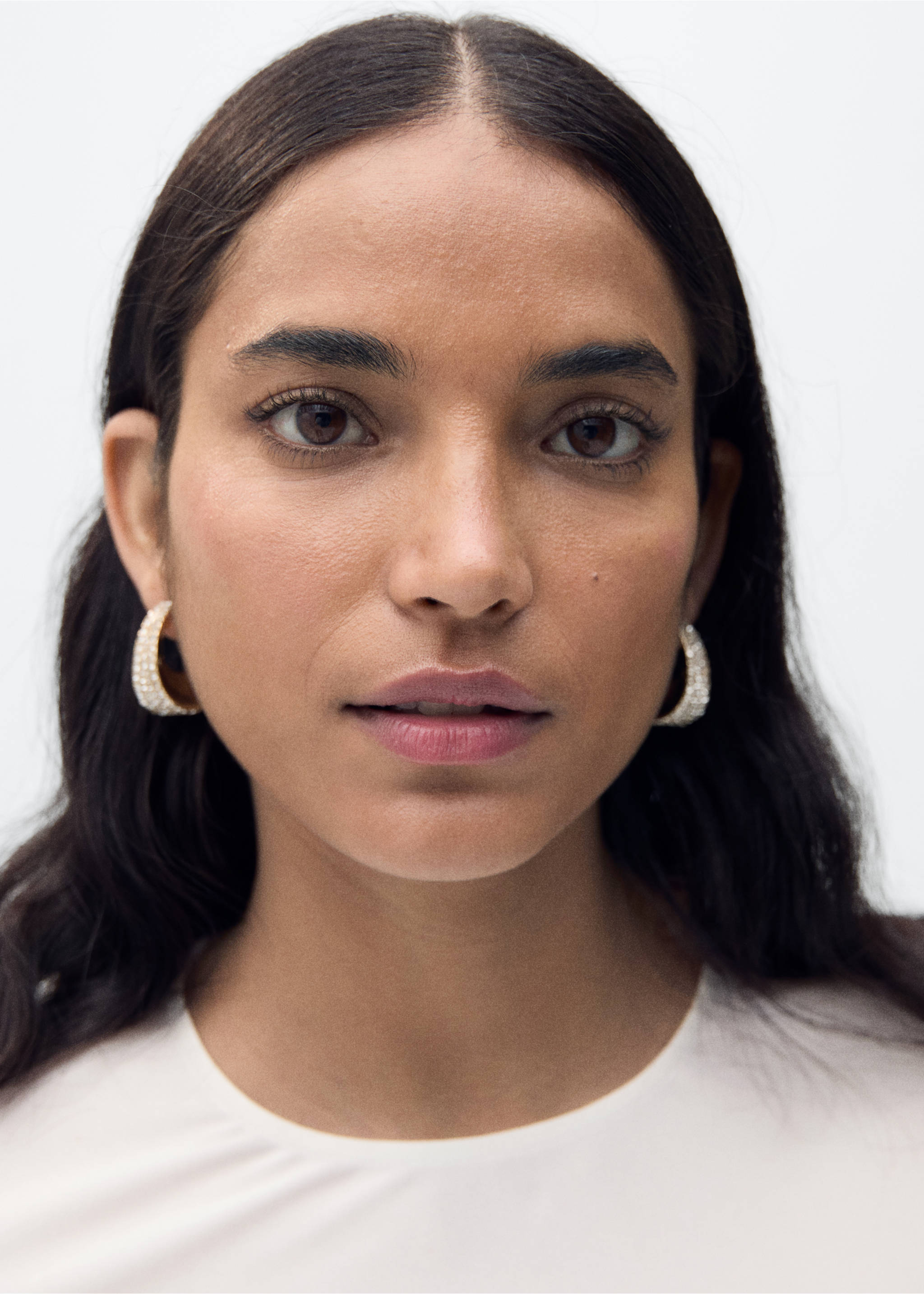 Combined-fabric long dress - Details of the article 1, Off White. Ref: 87025728-00.