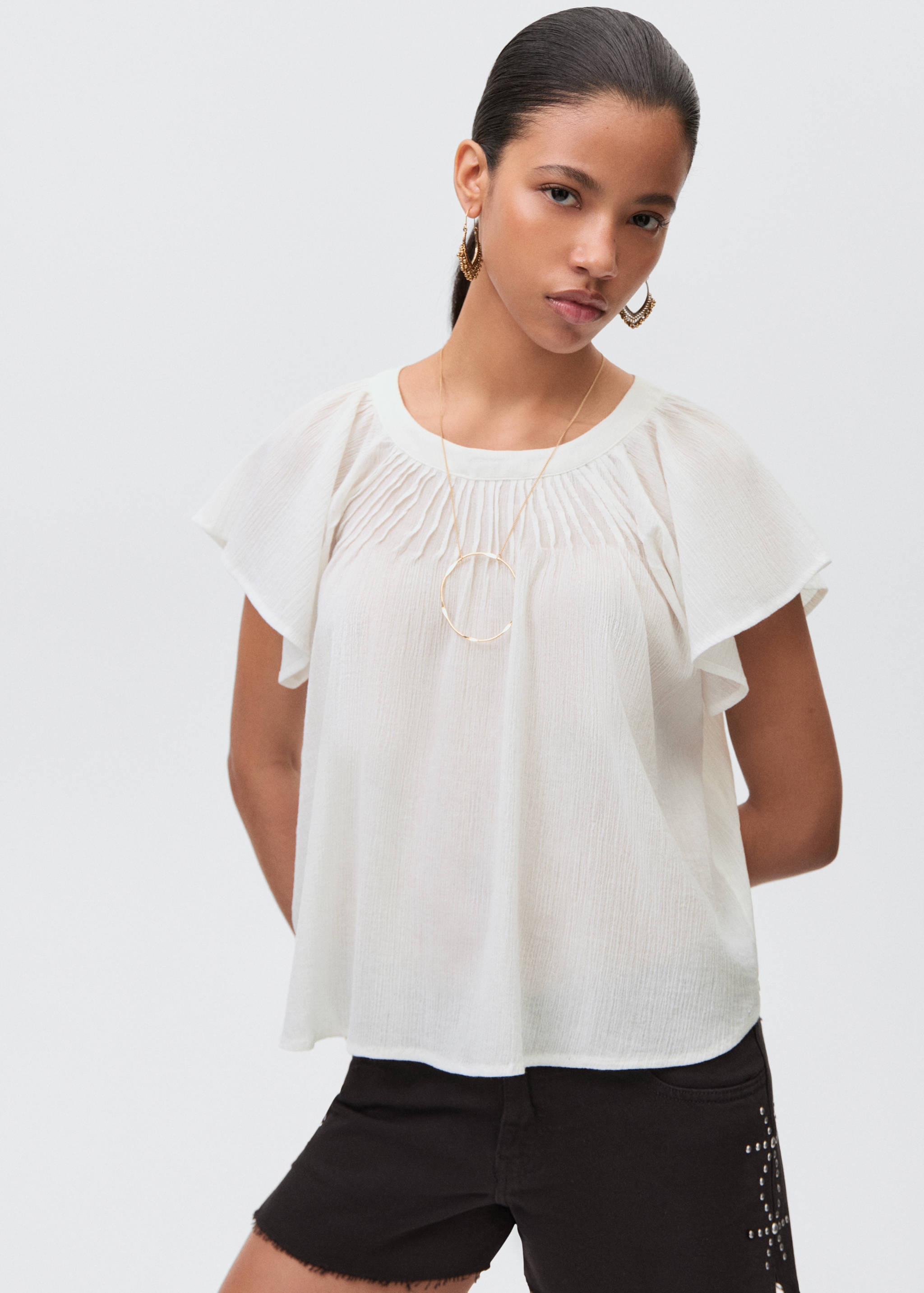 Pleated cotton blouse - Medium plane