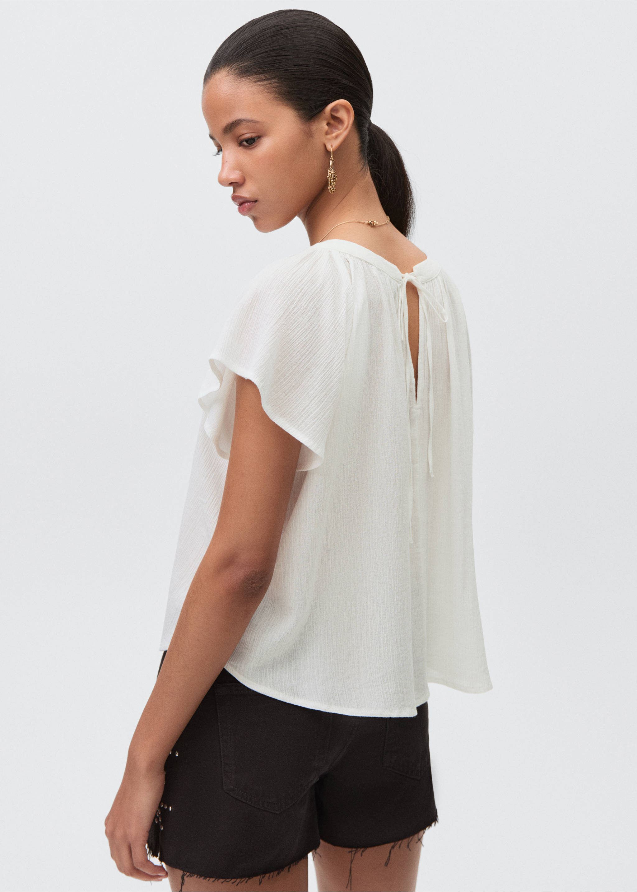 Pleated cotton blouse - Reverse of the article, Off White. Ref: 87025731-00.