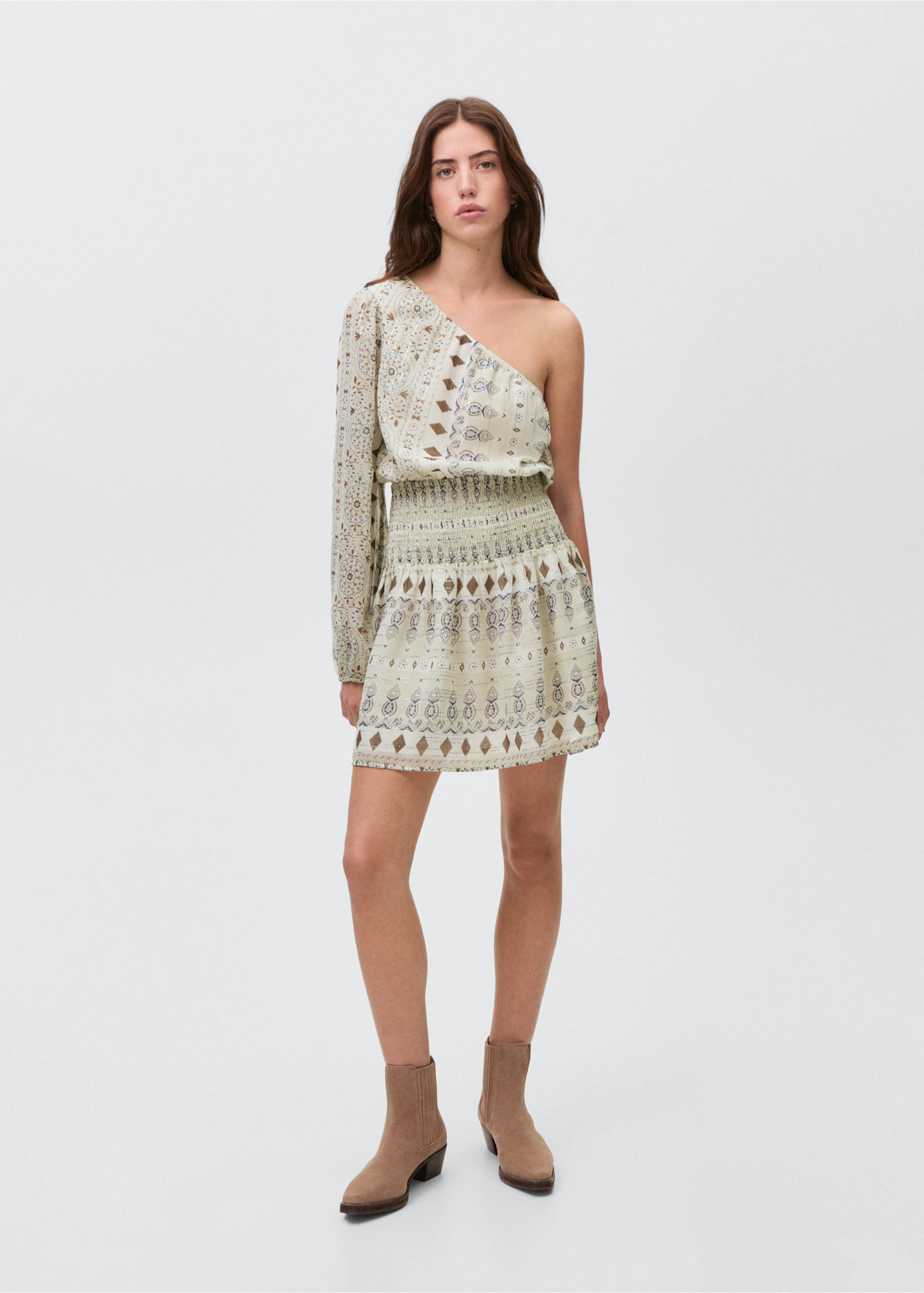 Rochie scurtă asimetrică - Plan general, Verde-mentă. Ref: 87025736-00.