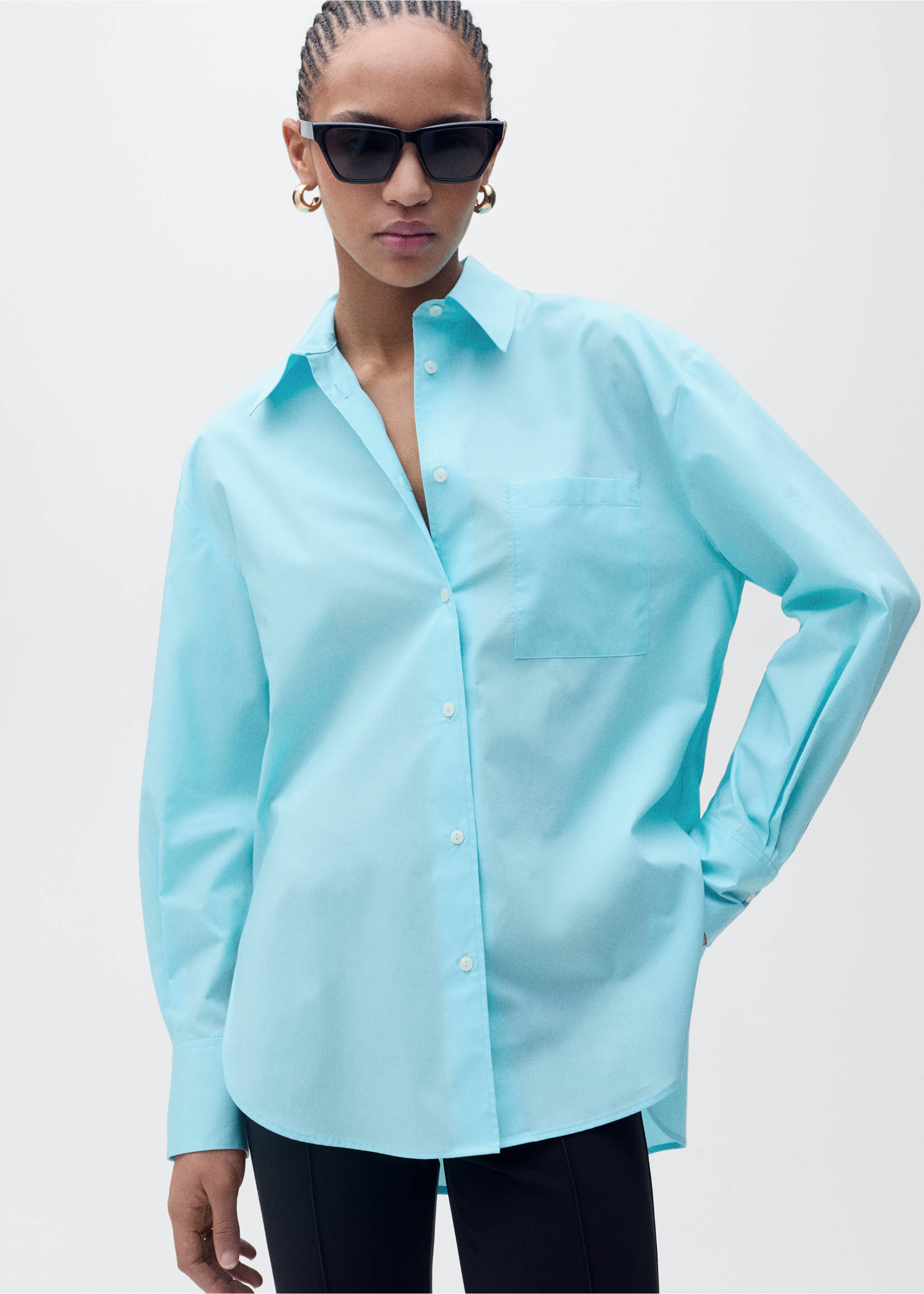 Oversized popeline overhemd - Middenvlak, Blauw. Ref: 87025746-00.