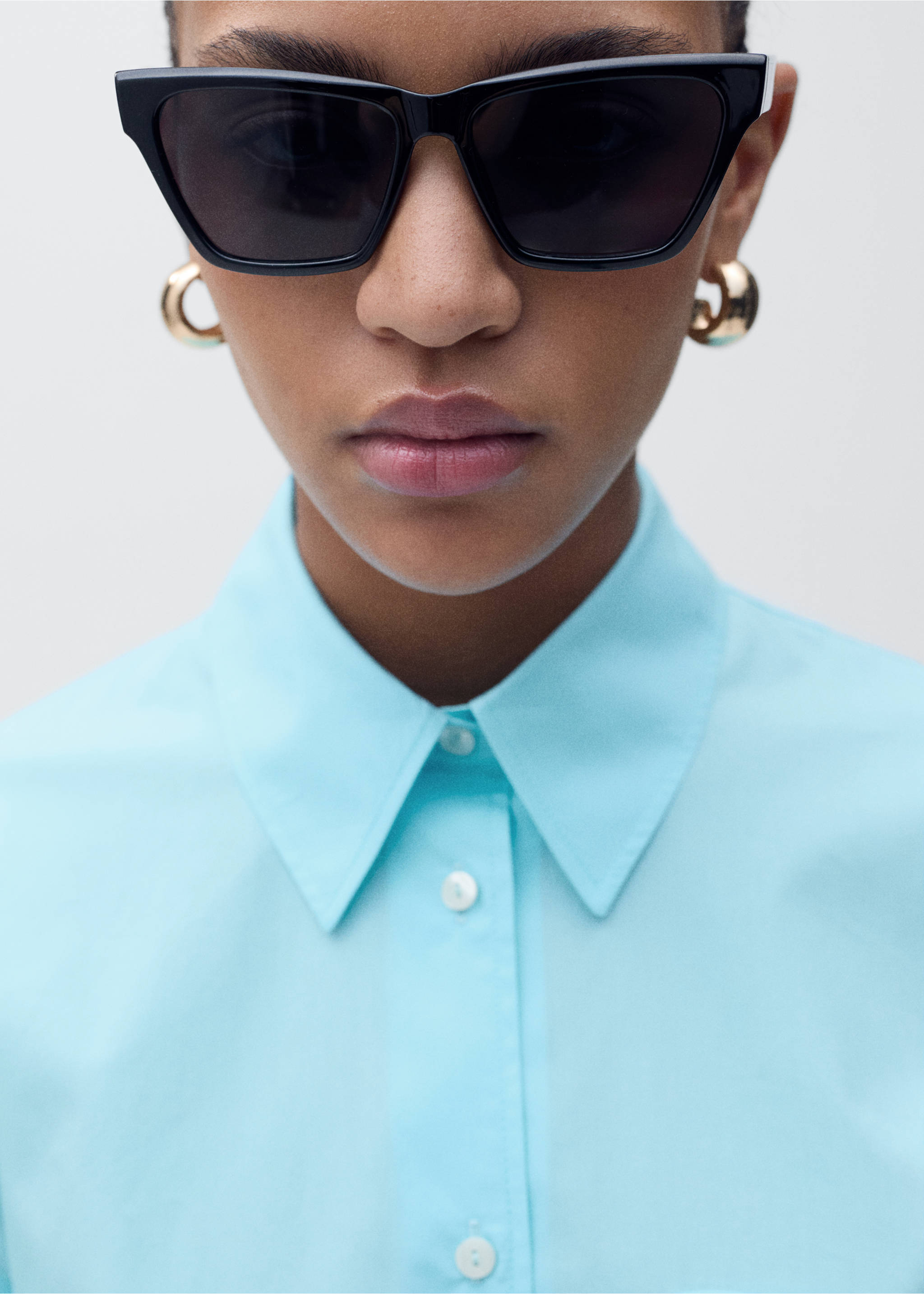 Oversized popeline overhemd - Detail van het artikel 1, Blauw. Ref: 87025746-00.