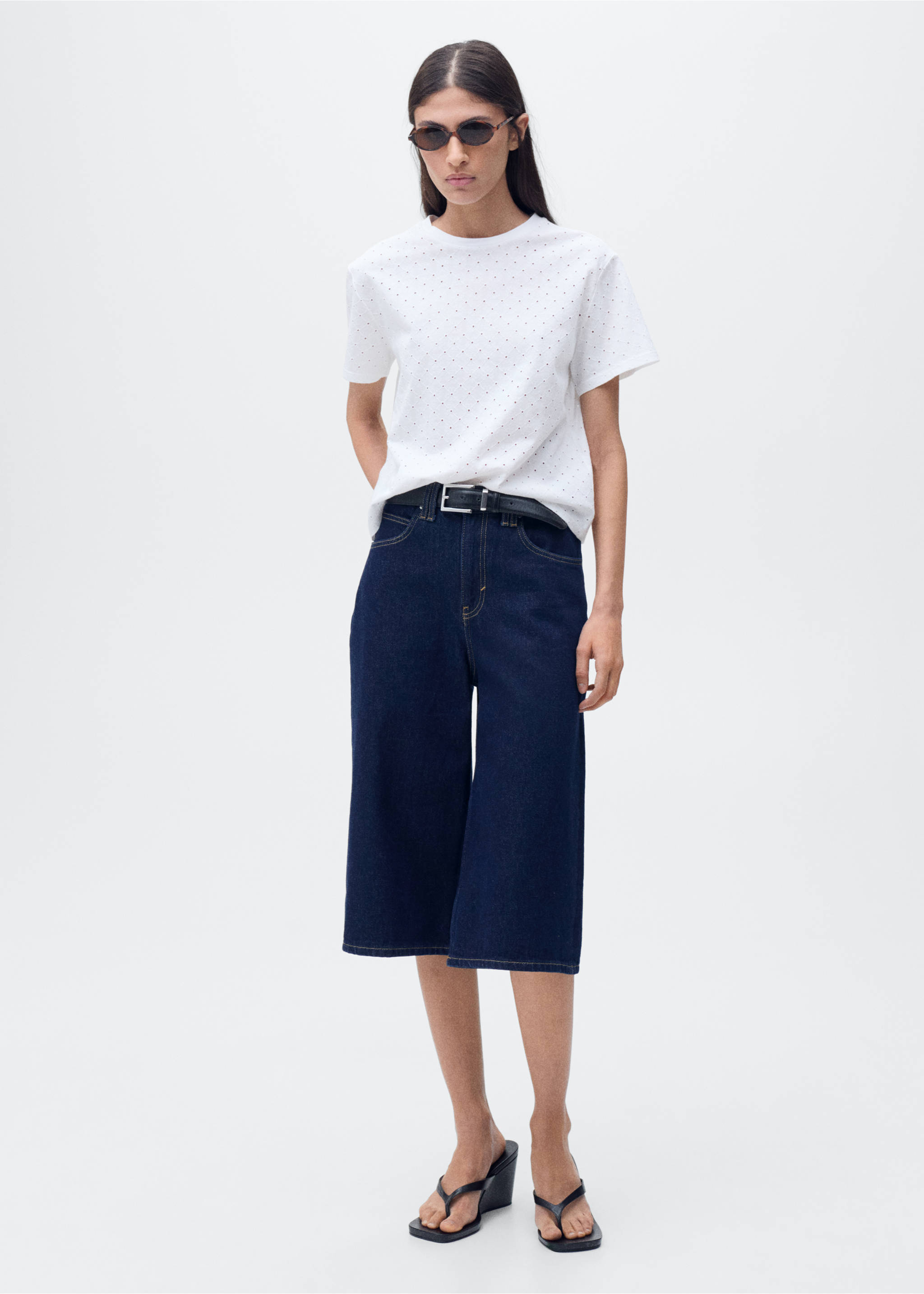 Embroidered openwork t-shirt - General plane, White. Ref: 87025747-00.