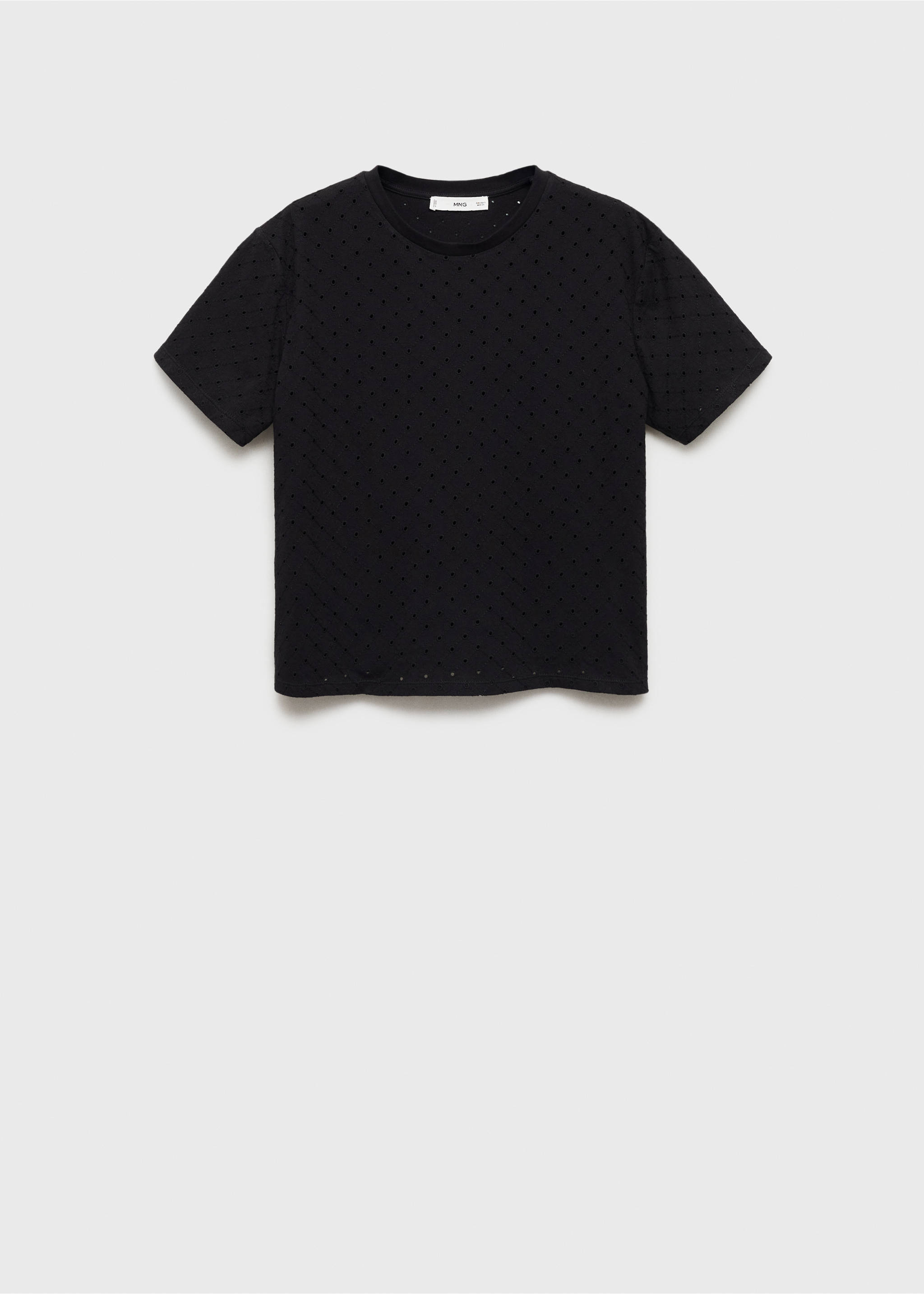 Embroidered openwork t-shirt - Article without model, Black. Ref: 87025747-00.