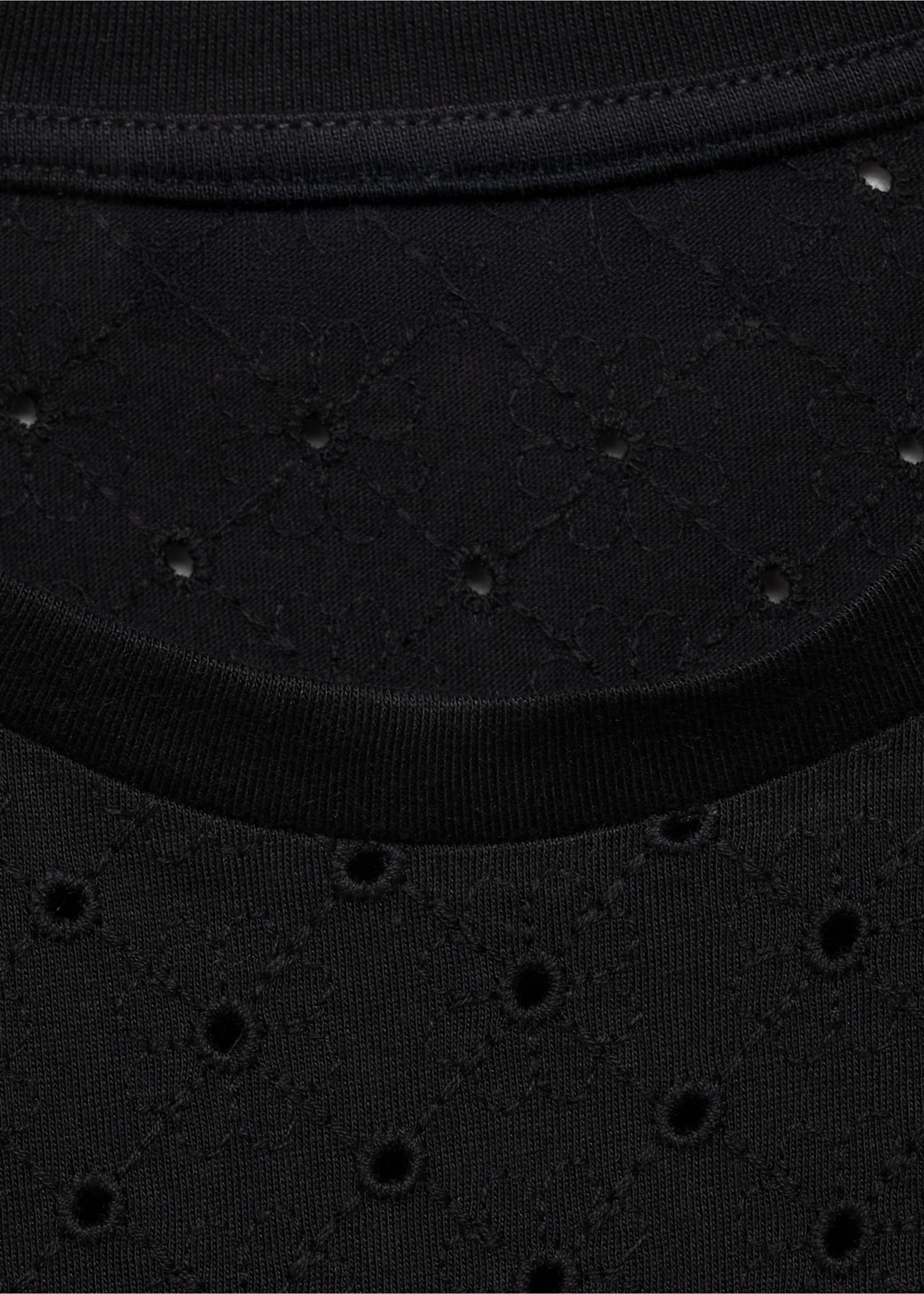 Embroidered openwork t-shirt - Details of the article 8, Black. Ref: 87025747-00.