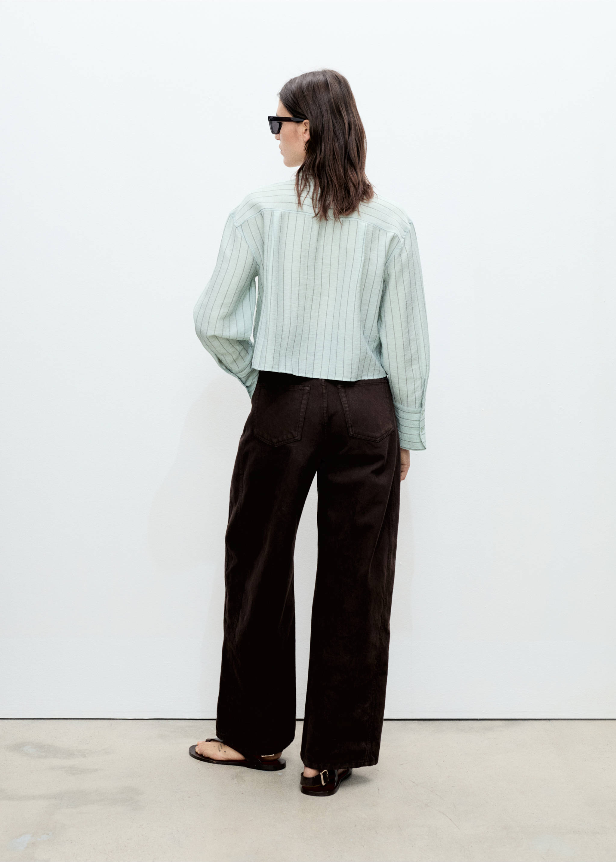 Striped cropped shirt - Reverse of the article, Green. Ref: 87025750-00.