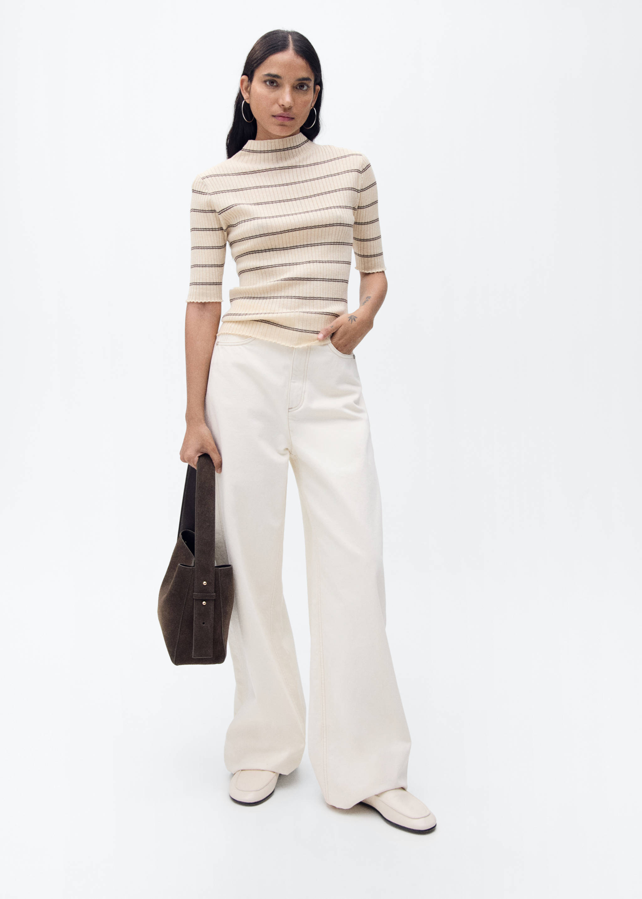 Rib-knit sweater with perkins neck - General plane