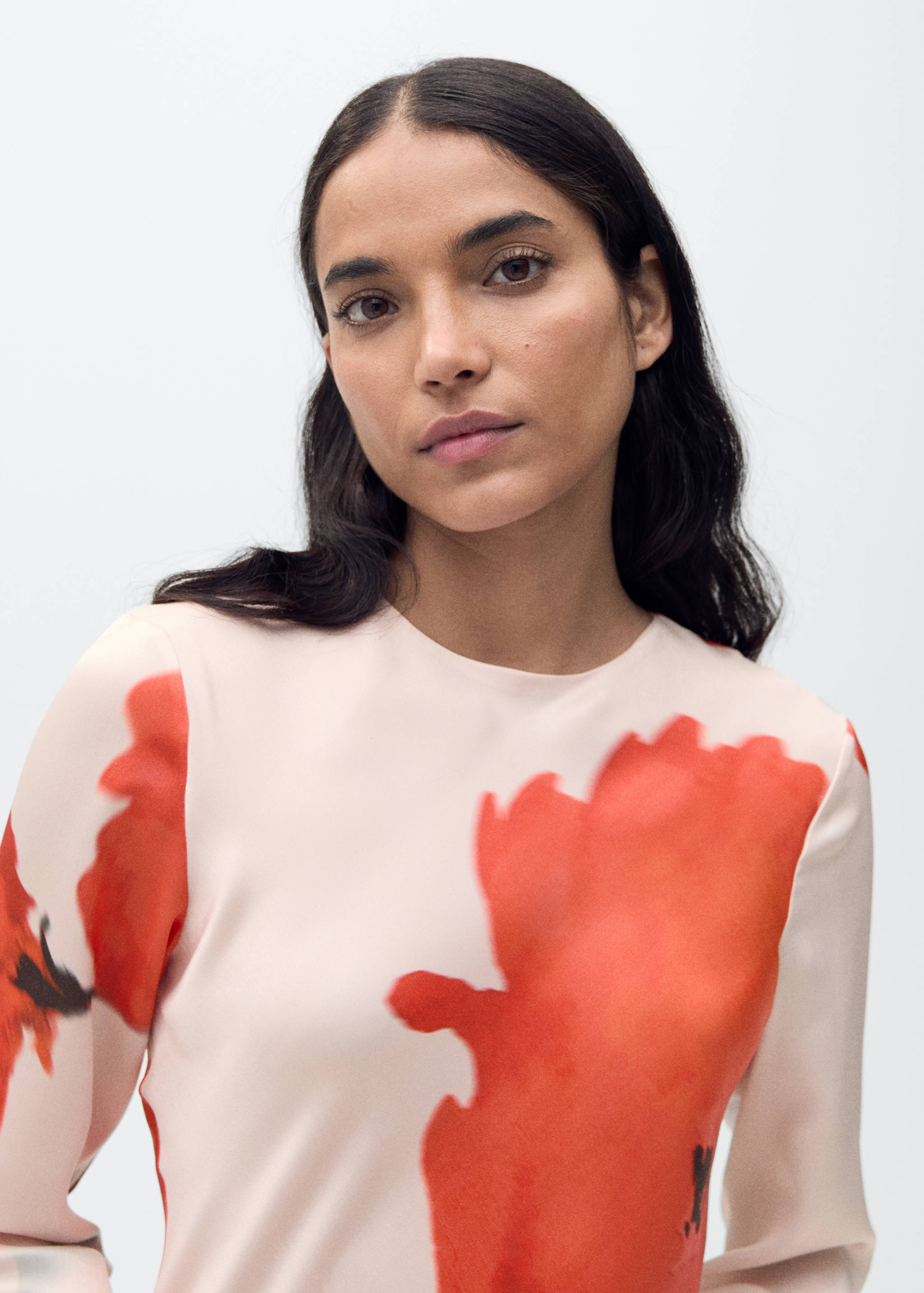 Satin dress with floral print - Details of the article 1