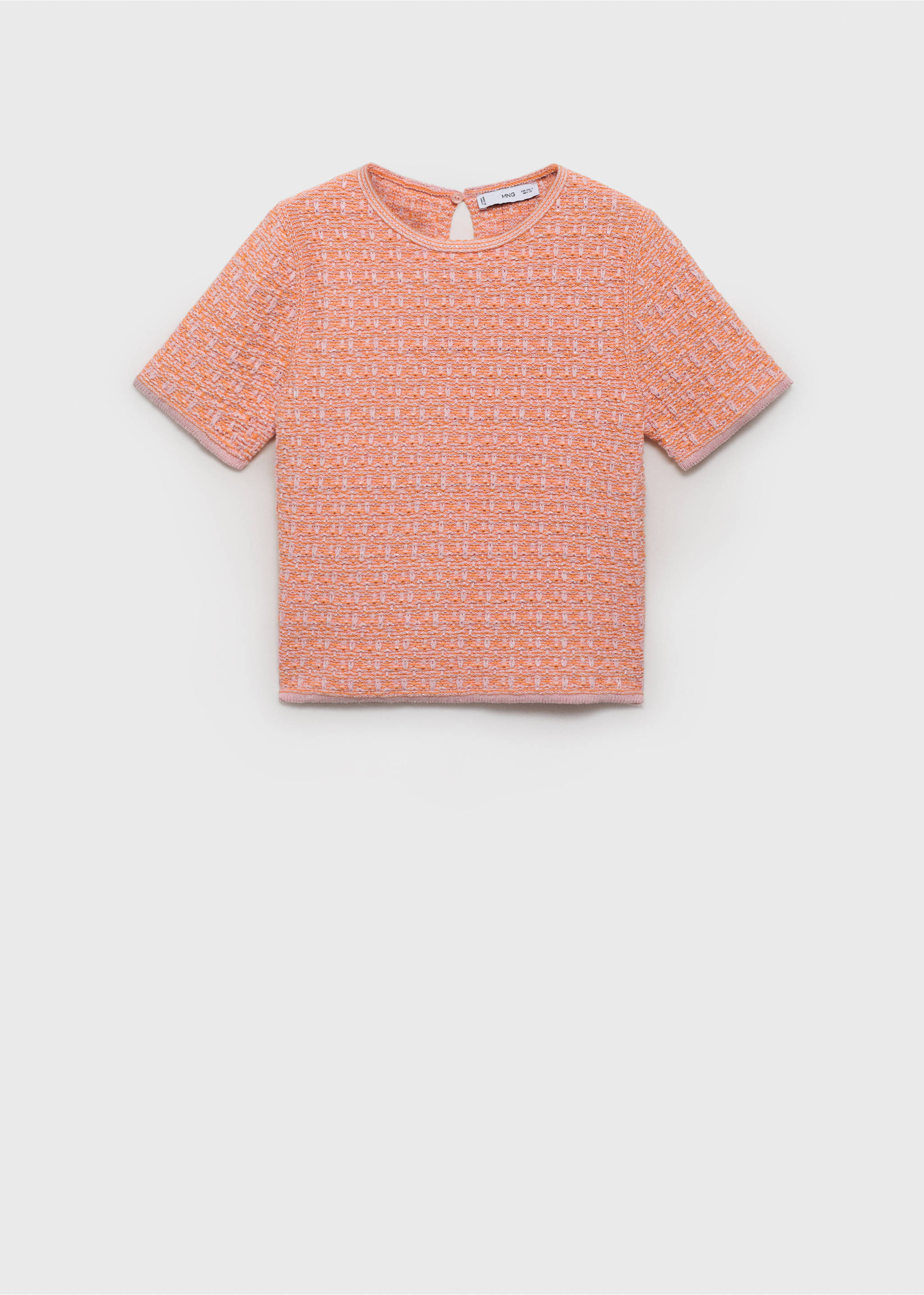 Short-sleeved tweed sweater - Article without model, Pastel Pink. Ref: 87025764-00.