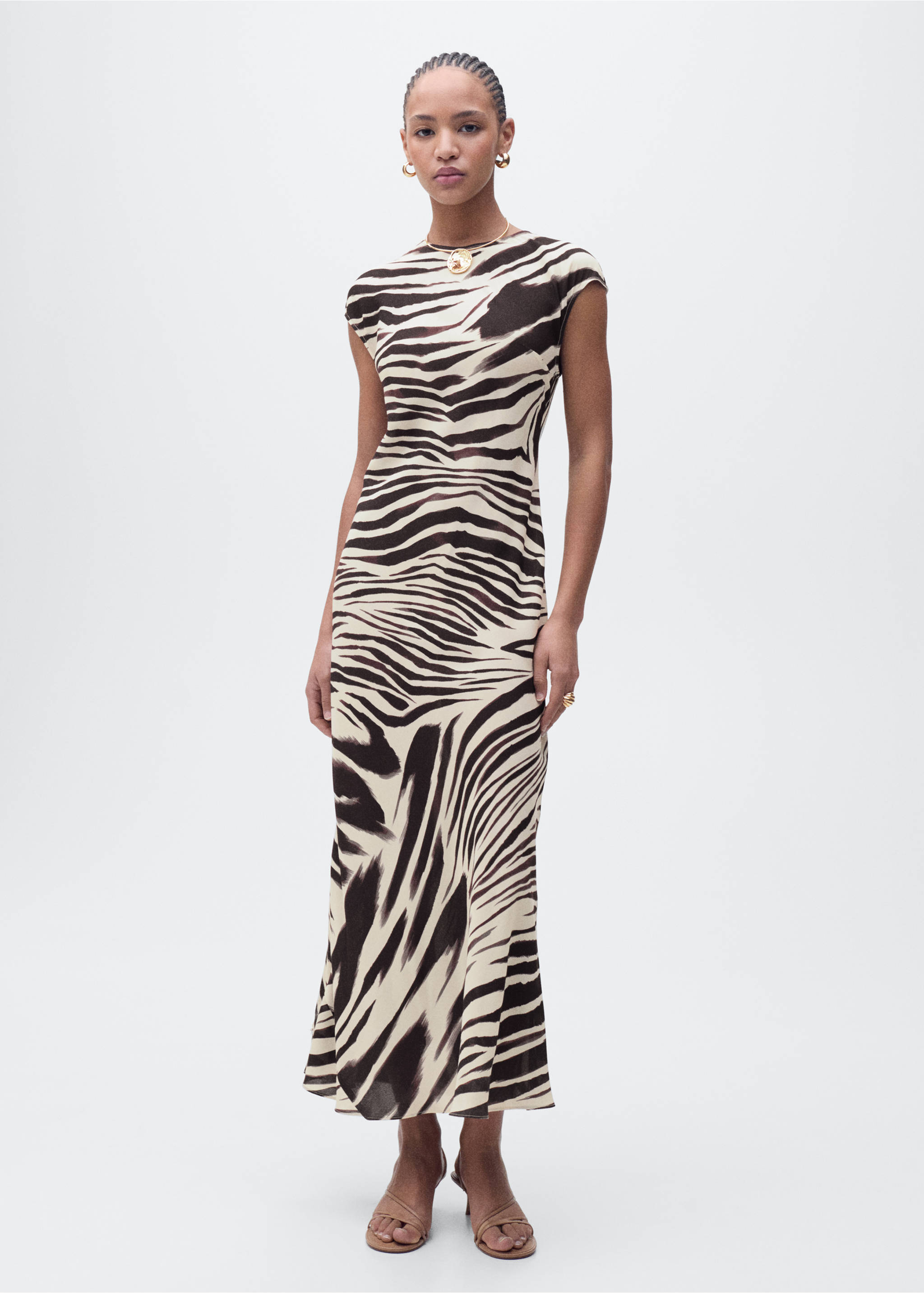 Zebra-print midi-dress - General plane, Ecru. Ref: 87025767-00.