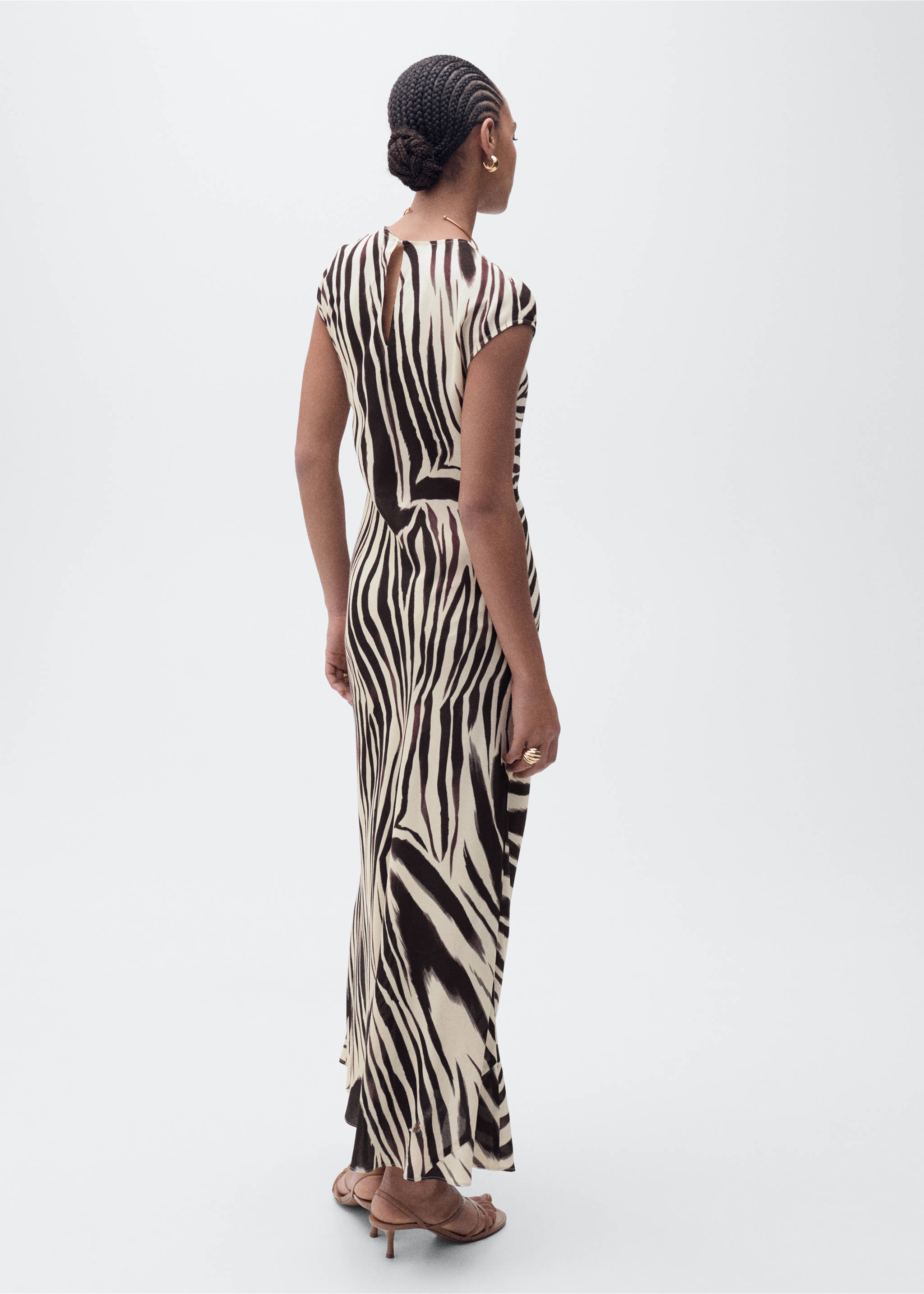 Zebra-print midi-dress - Reverse of the article, Ecru. Ref: 87025767-00.