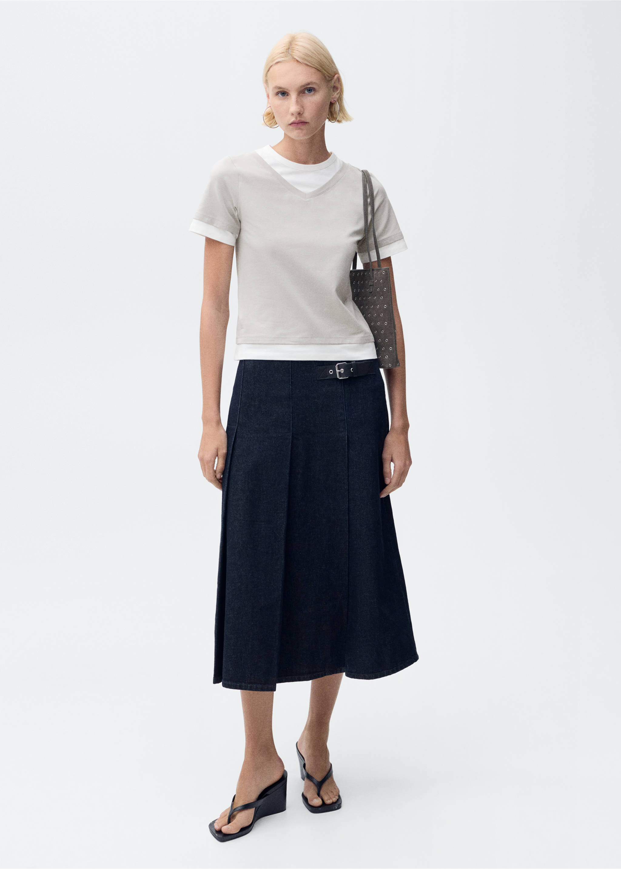 T-shirt combiné coton - Plan général, Gris. Ref: 87025768-00.