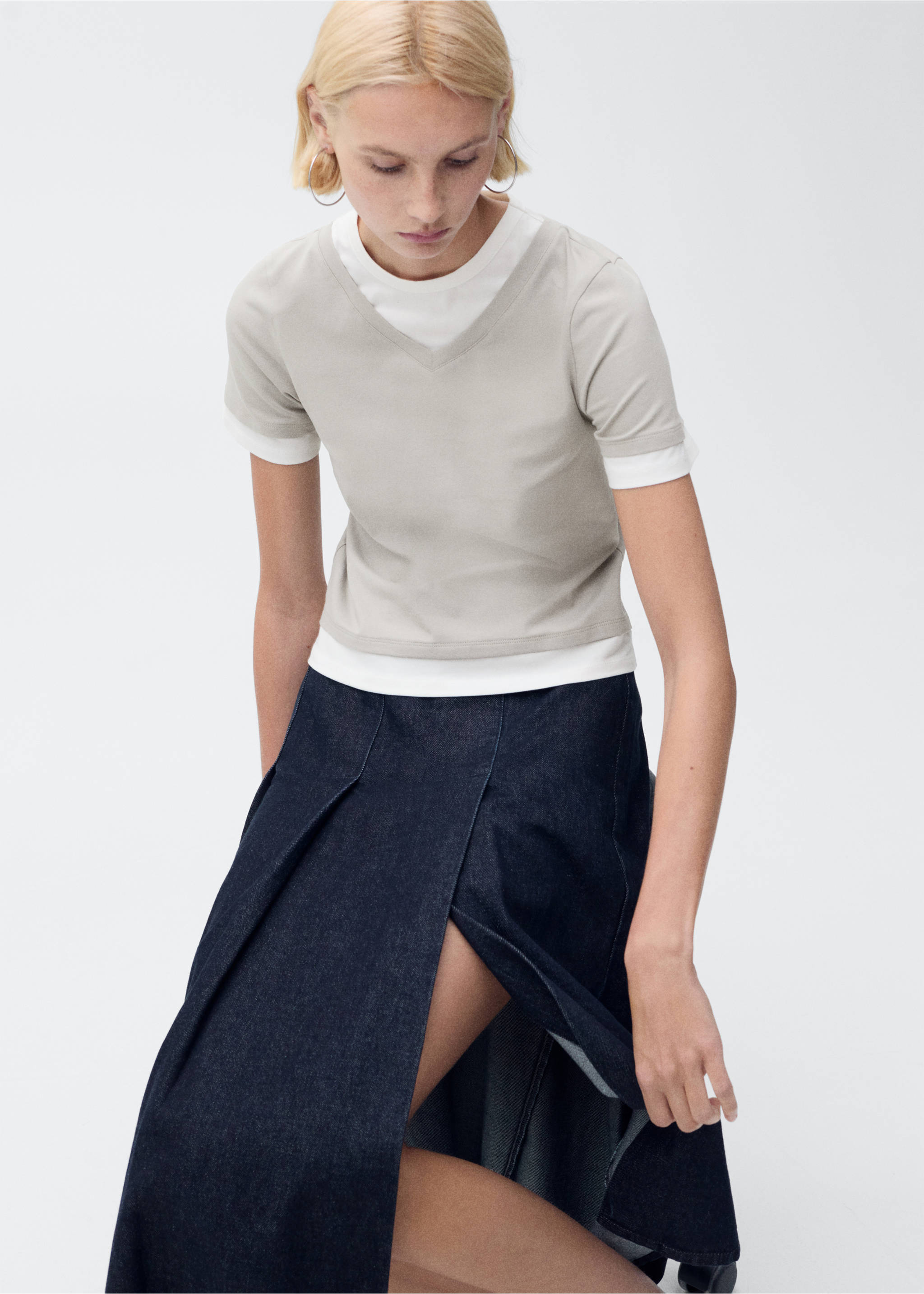 T-shirt combiné coton - Détail de l'article 2, Gris. Ref: 87025768-00.