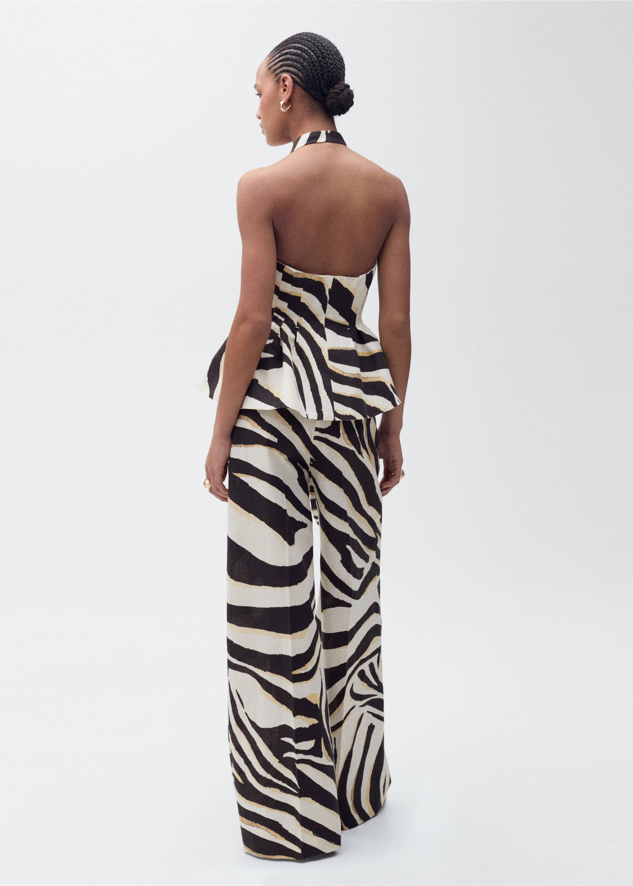 Linen wide leg zebra-print trousers - Reverse of the article, Beige. Ref: 87025769-00.