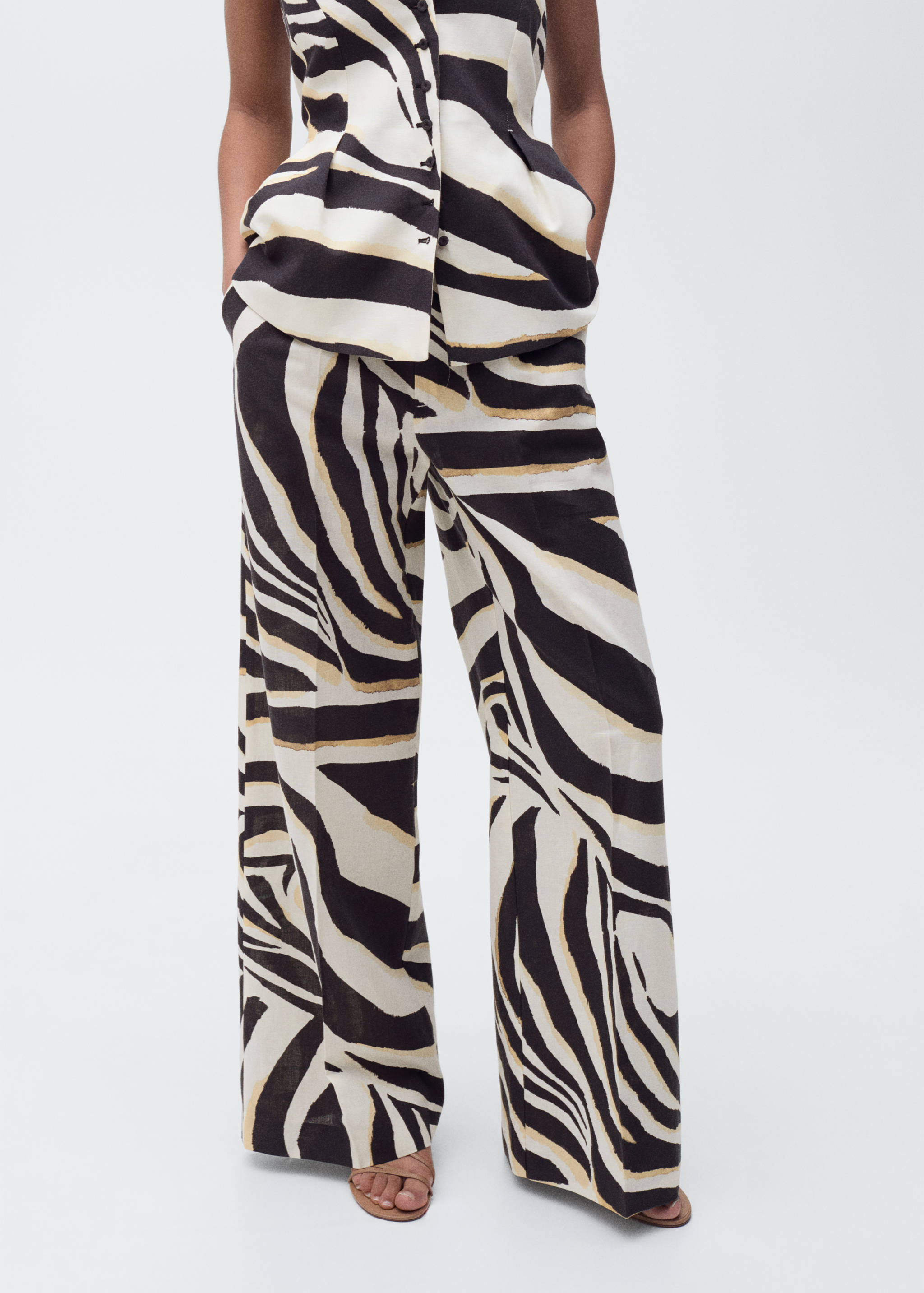 Linen wide leg zebra-print trousers - Details of the article 6