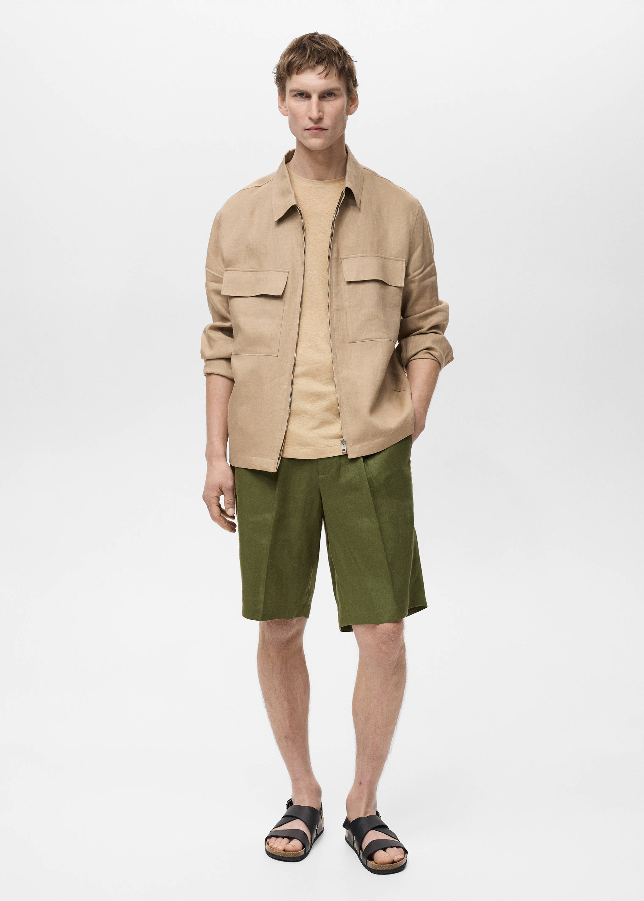 100% linen jacket with pockets - General plane, Beige. Ref: 87025919-00.