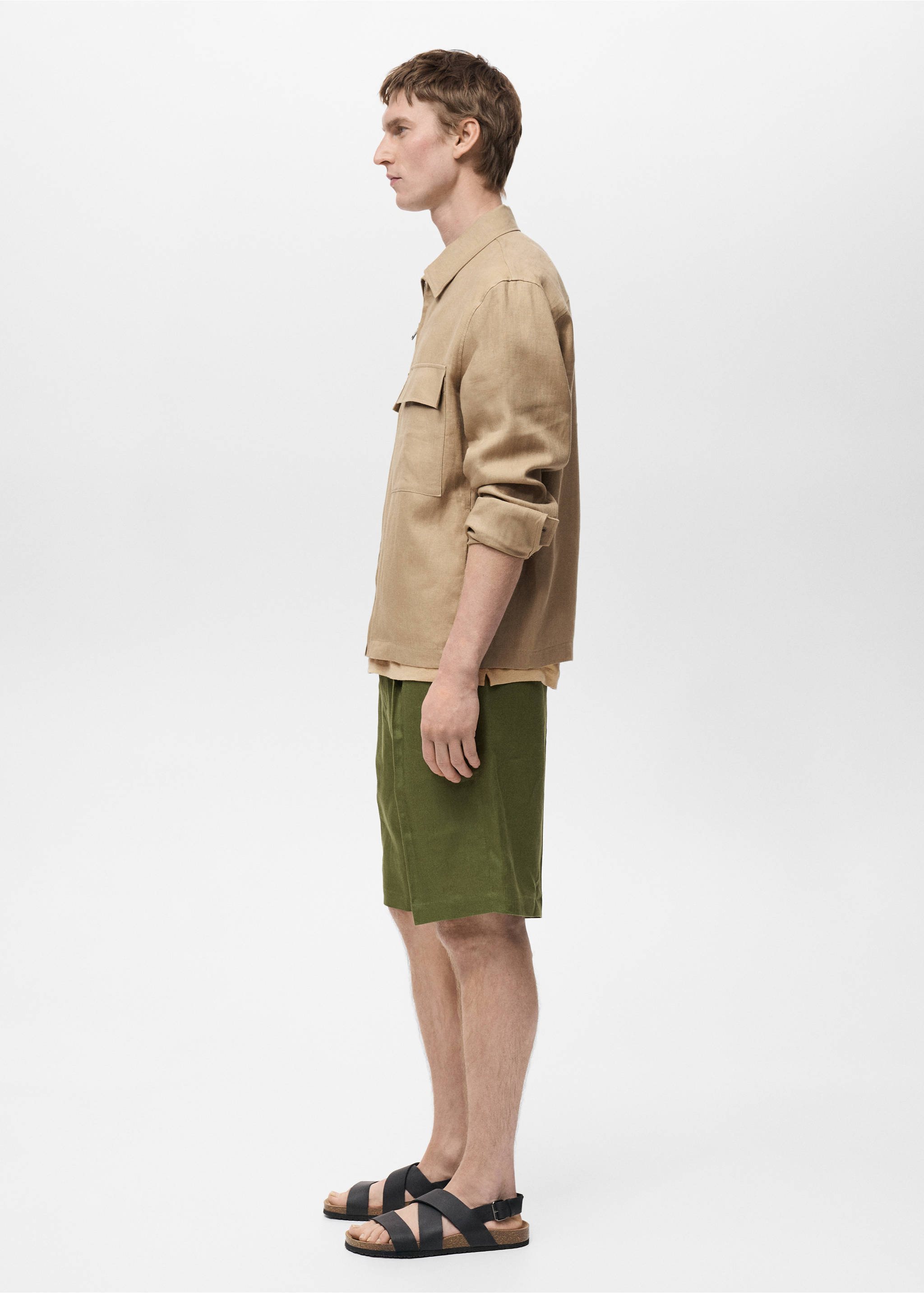 100% linen jacket with pockets - Details of the article 2, Beige. Ref: 87025919-00.