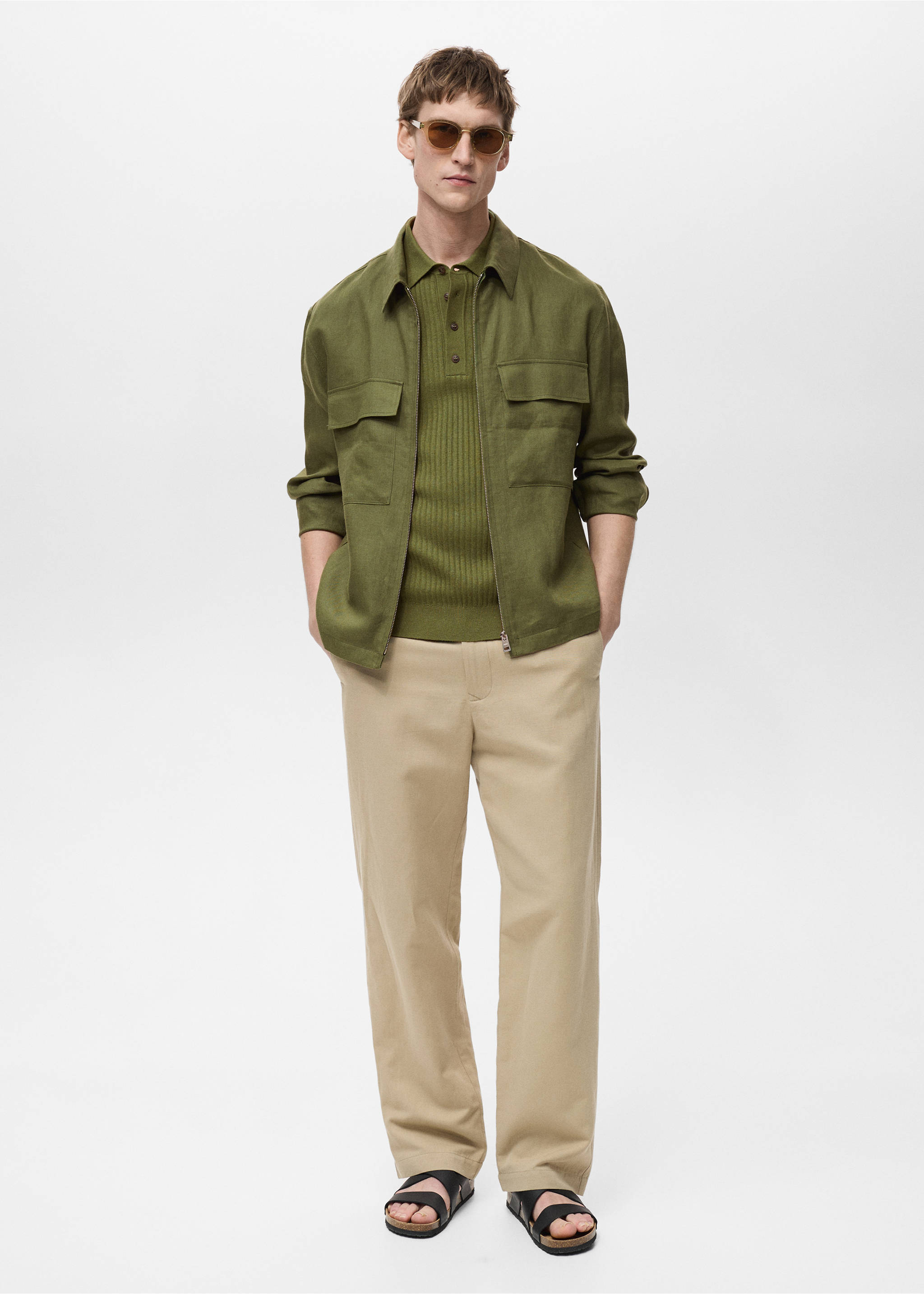 Veste 100 % lin poches - Plan général, Vert. Ref: 87025919-00.