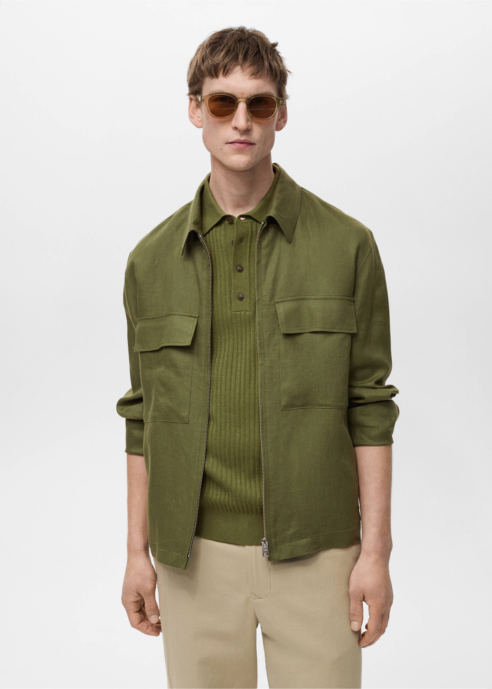 Veste 100 % lin poches - Plan moyen, Vert. Ref: 87025919-00.