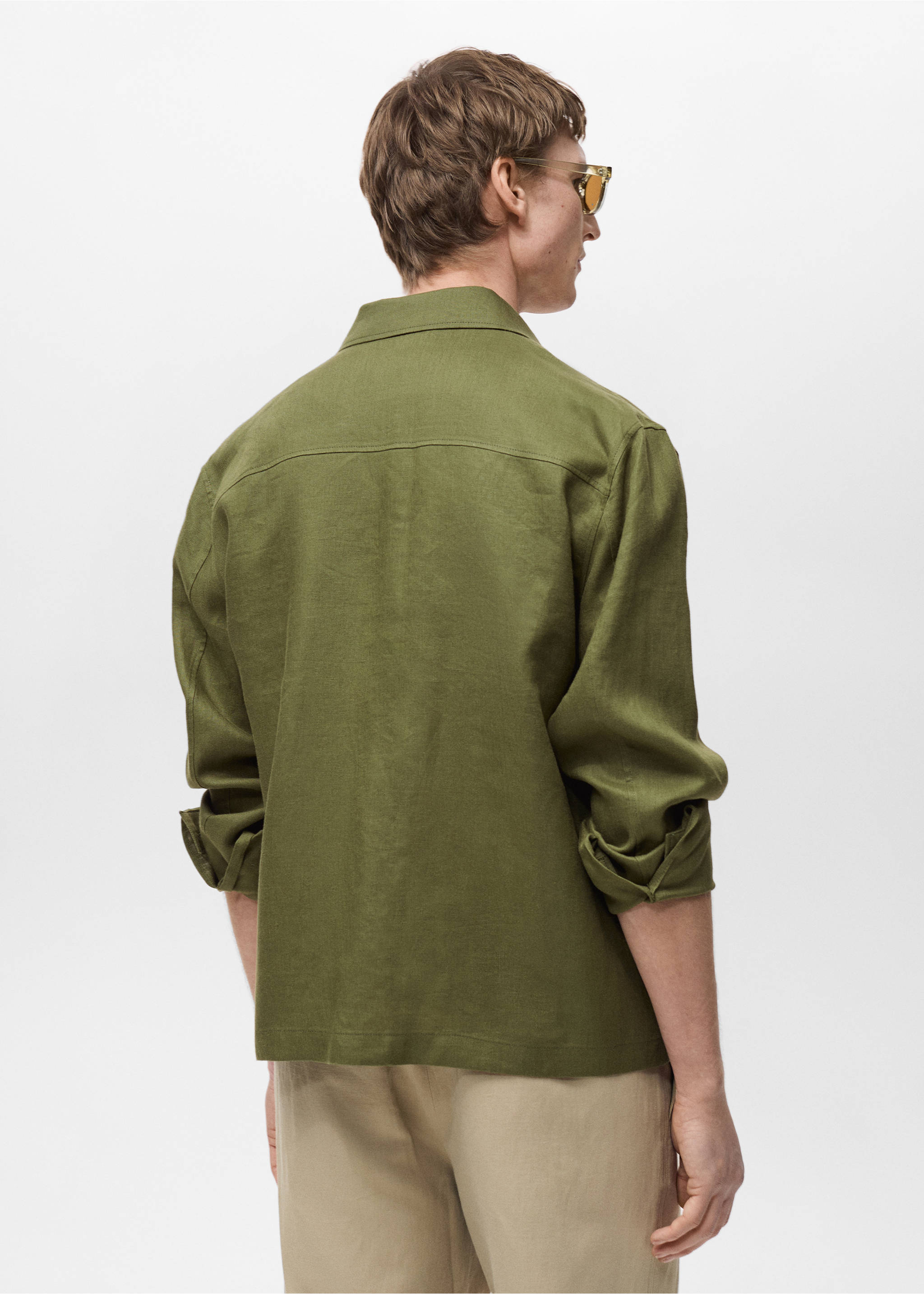 Veste 100 % lin poches - Verso de l’article, Vert. Ref: 87025919-00.