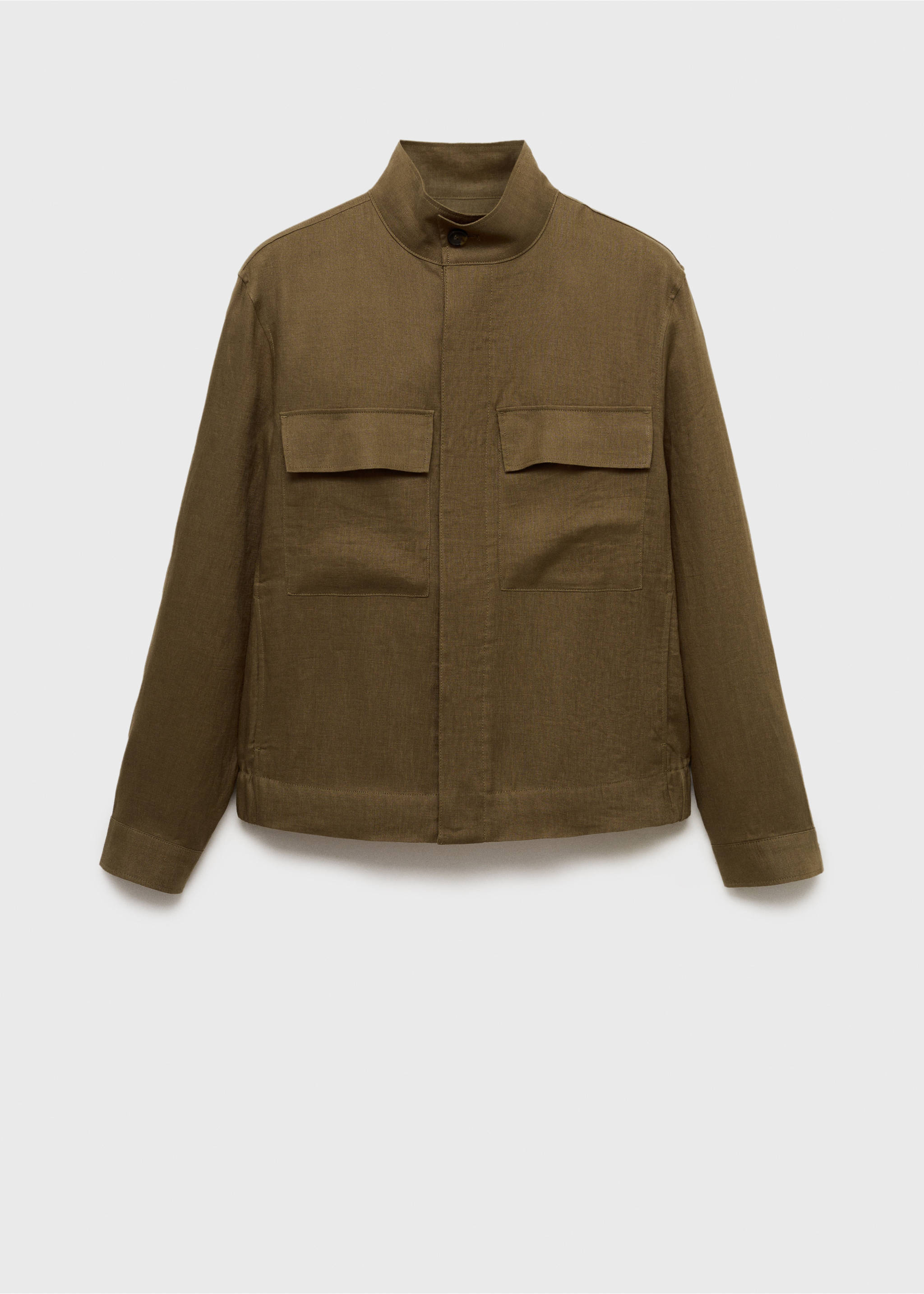 100% linen turtleneck jacket - Article without model, Khaki. Ref: 87025920-00.