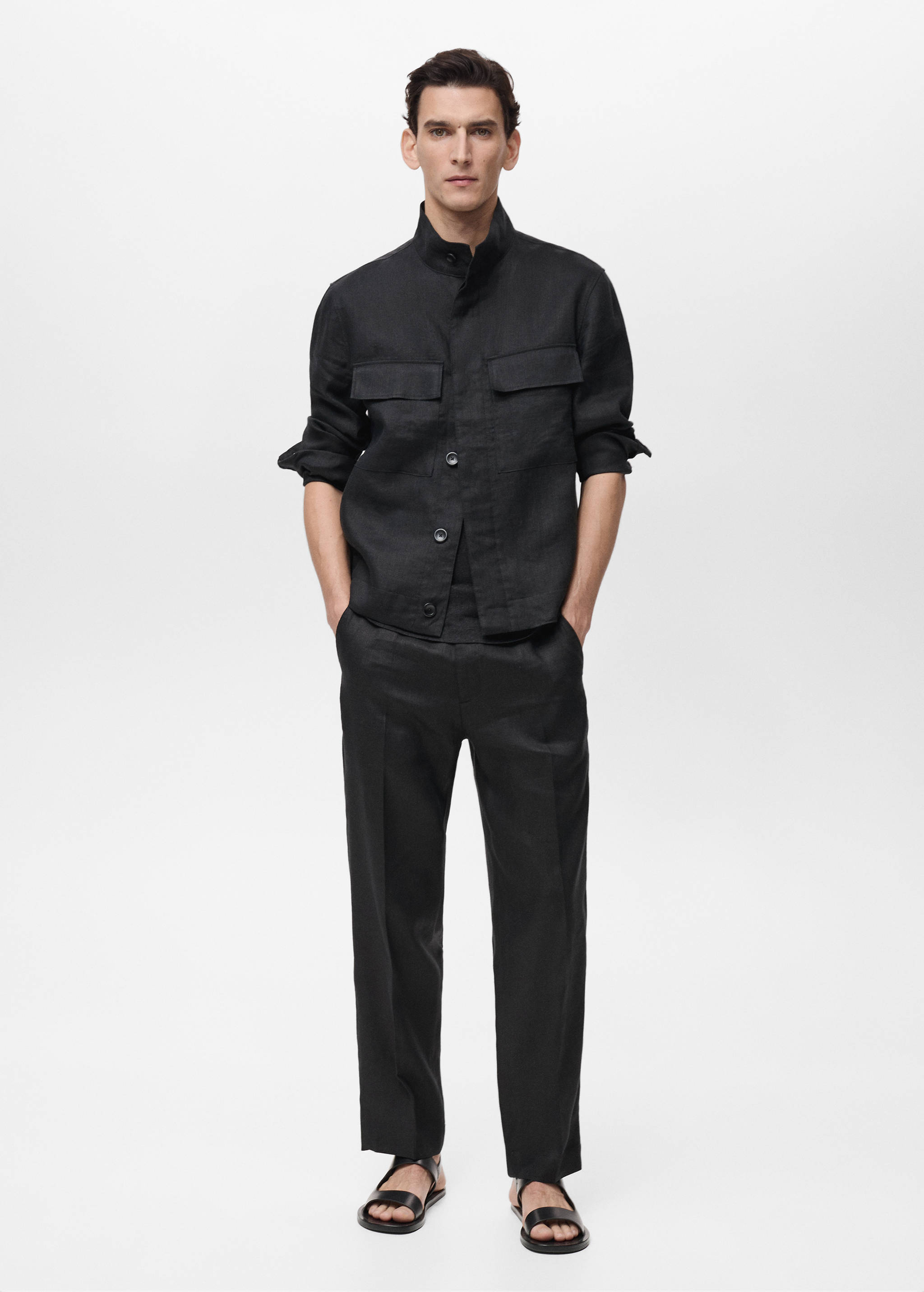 Jacke aus 100 % Leinen mit hohem Kragen - Allgemeine Ansicht