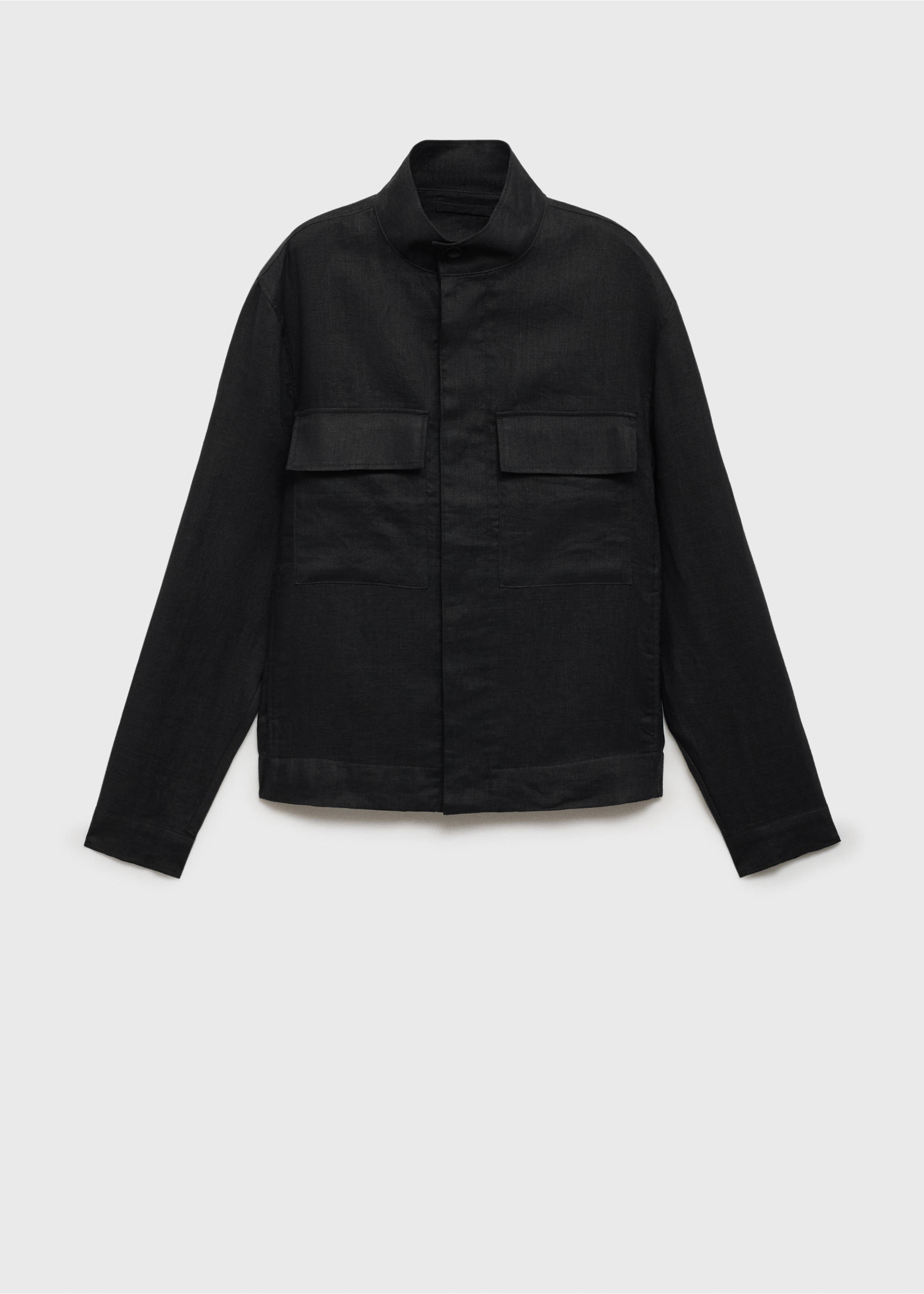 Jacke aus 100 % Leinen mit hohem Kragen - Artikel ohne Model, Schwarz. Ref: 87025920-00.