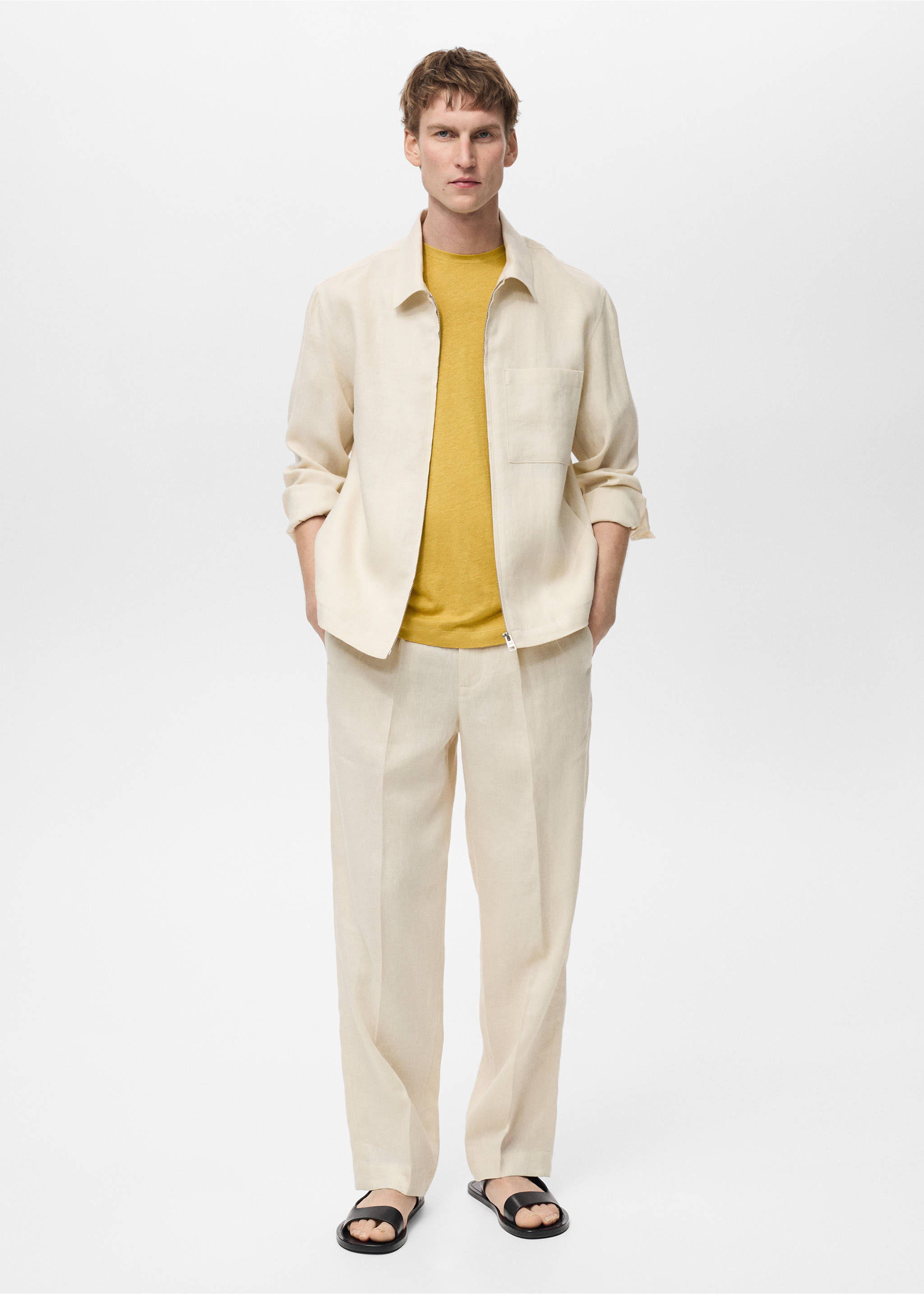 100% linen jacket with zip - General plane, Ivory White. Ref: 87025921-00.