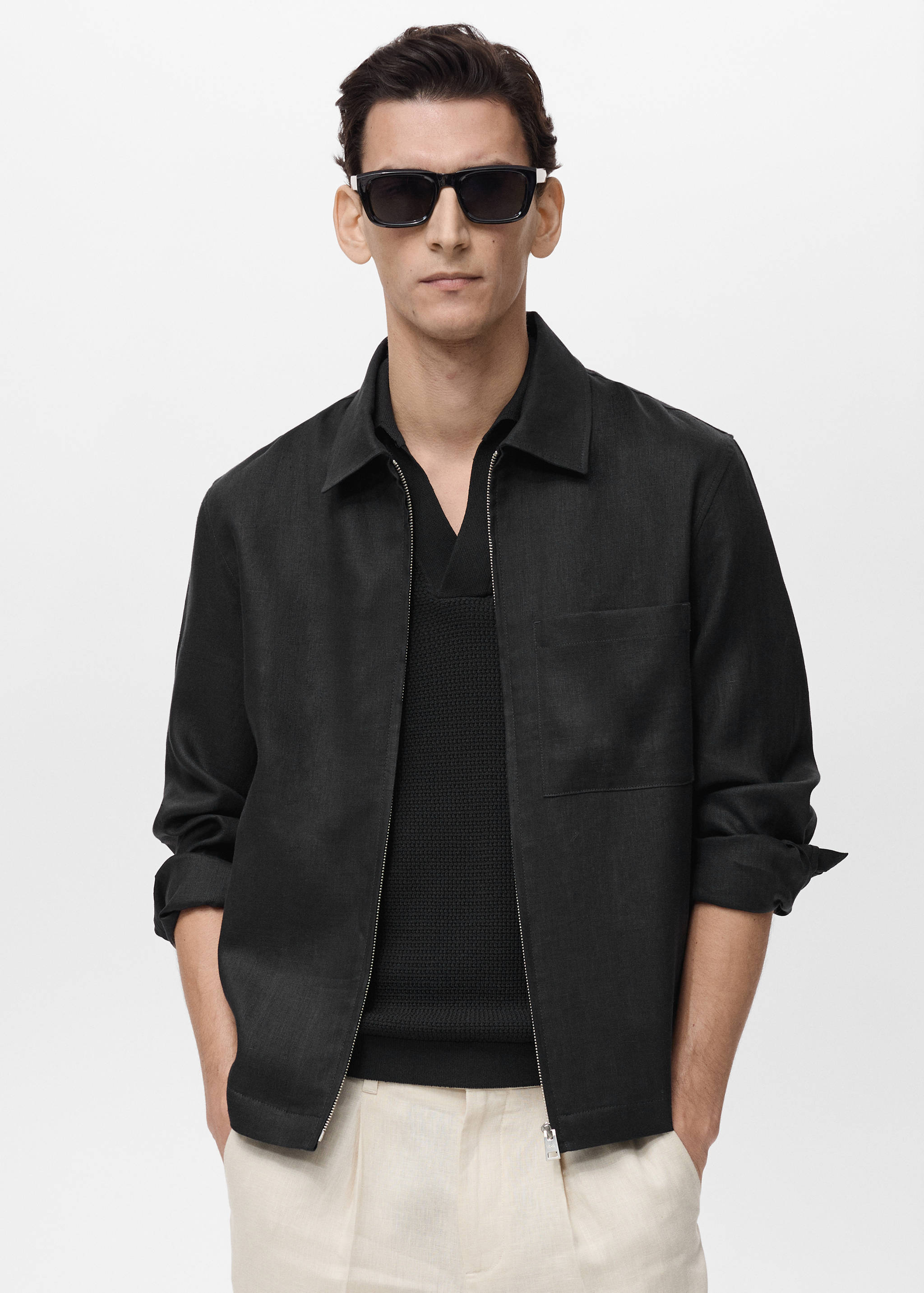 Veste 100 % lin fermeture Éclair - Plan moyen